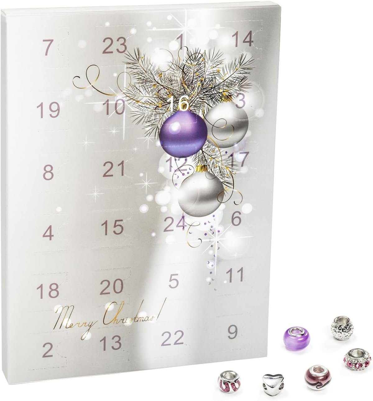 Armband individuelle Christmas' + VALIOSA Schmuck-Adventskalender, Perlen-Anhänger 22 Merry Halskette,