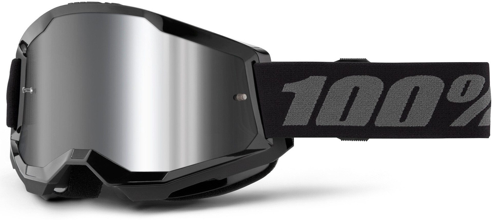 100% Motorradbrille Strata 2 Essential Chrome Motocross Brille, Anti-Beschlag-Beschichtung,Mit Band,Verspiegelt