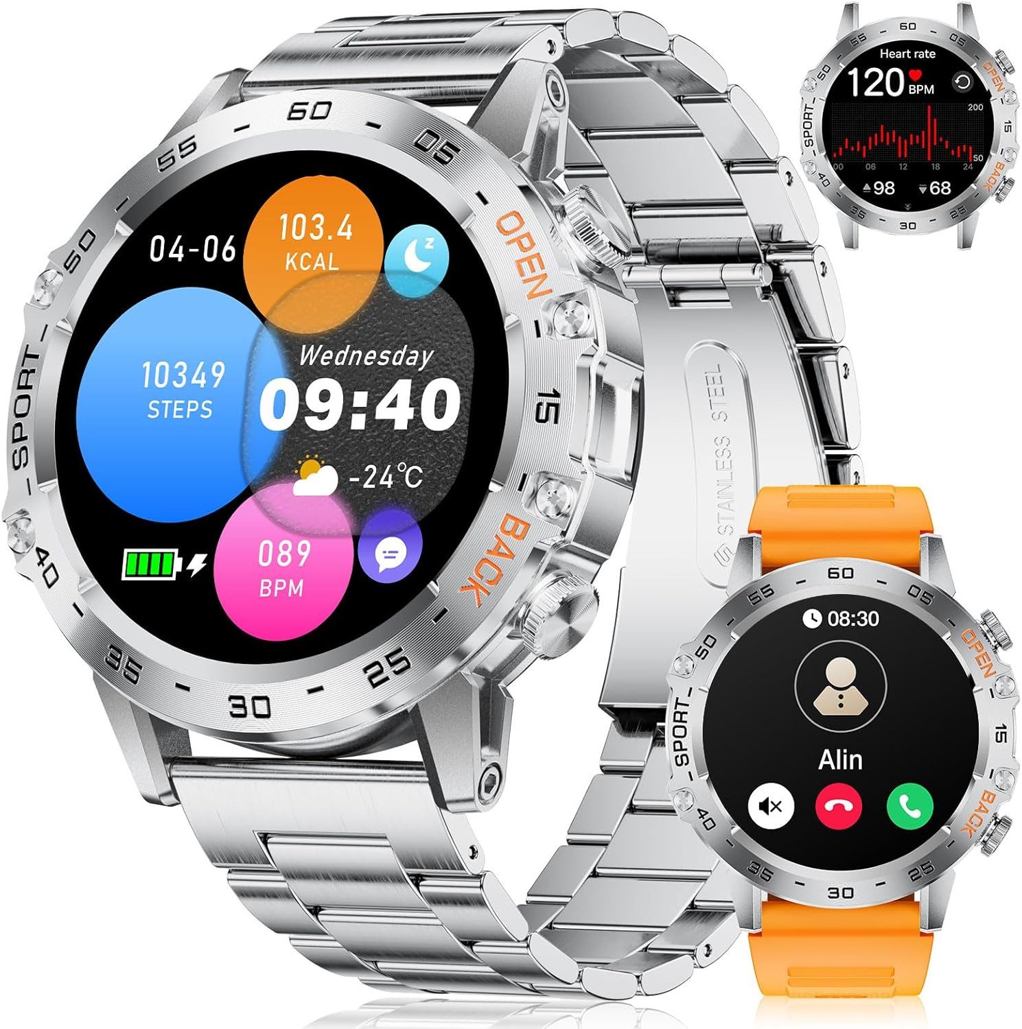 Lige FV10-B Smartwatch (3.6 cm, Android iOS), Smartwatch mit Fitnessfunktionen Anrufen und Gesundheitsüberwachung