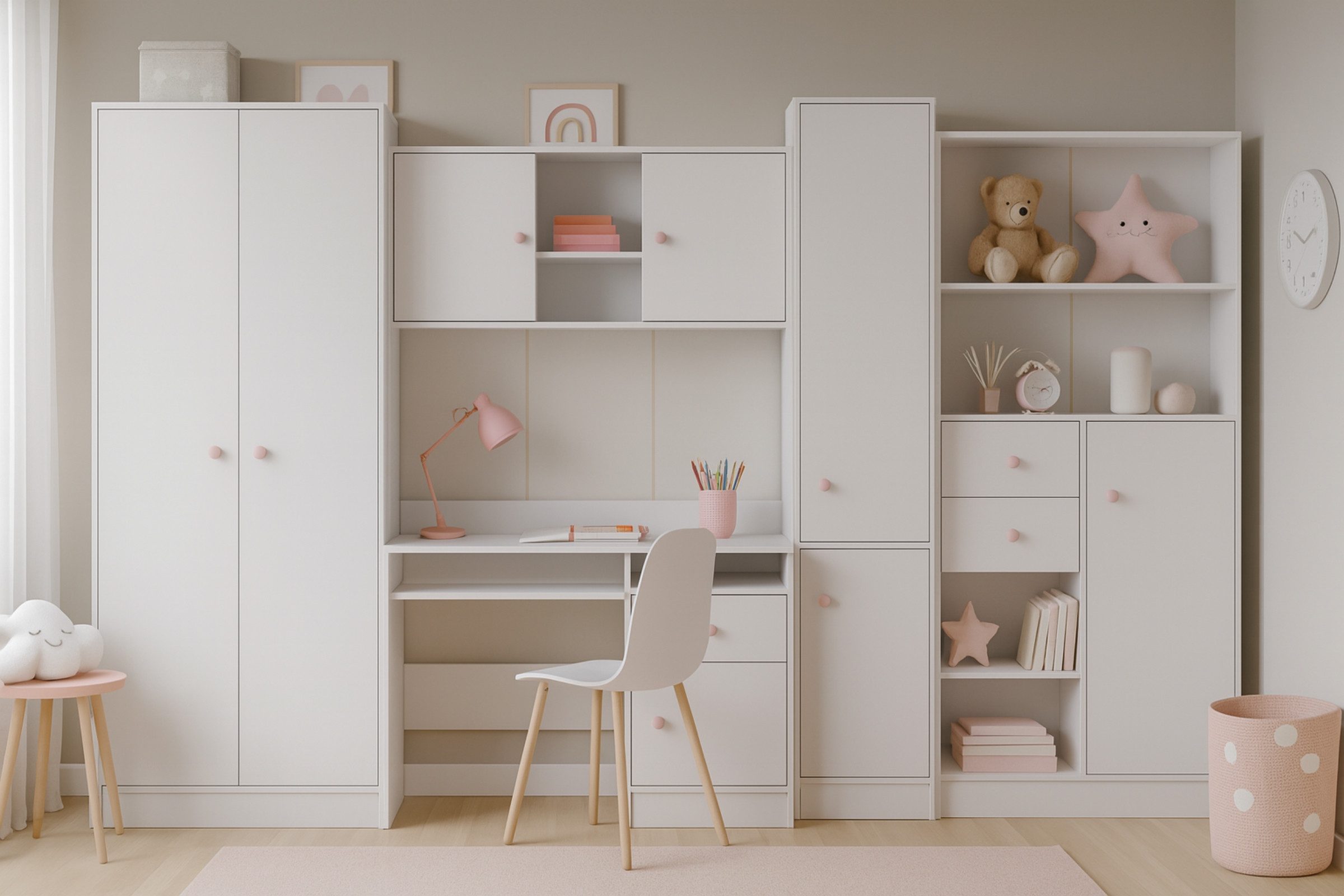 Deine Möbel 24 Jugendzimmer-Set OSCAR Kinderzimmer-Set in Weiß matt mit Gri günstig online kaufen