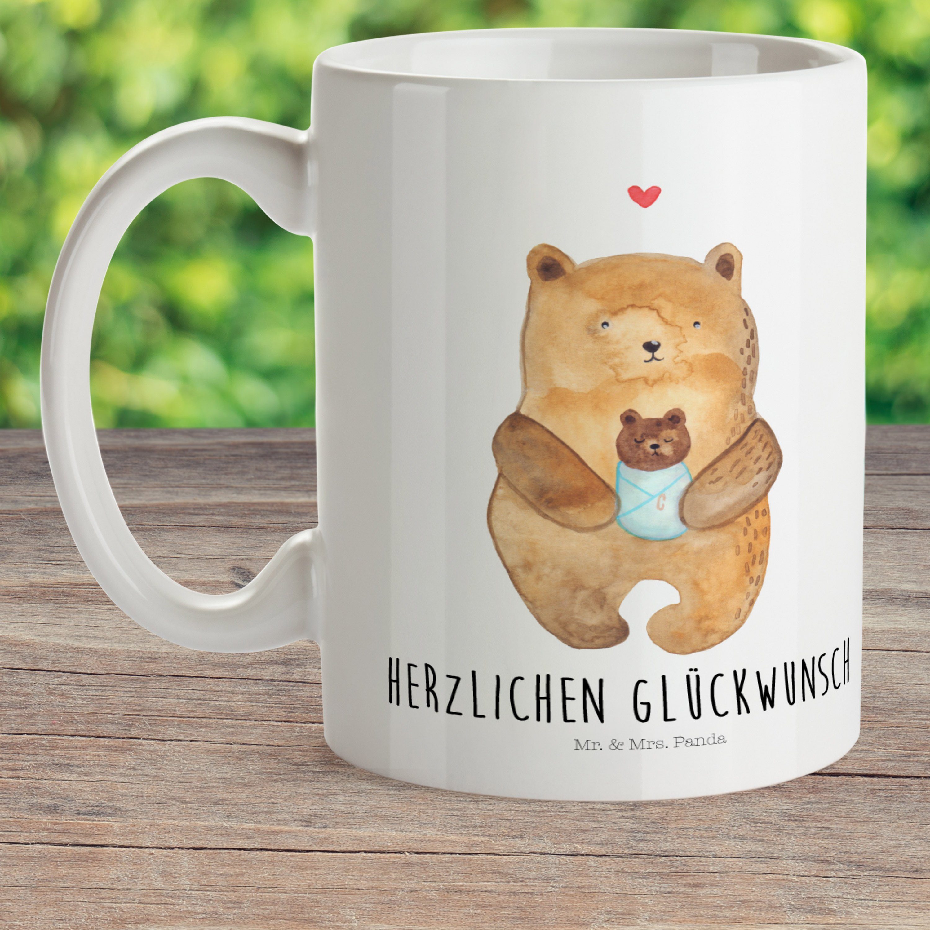 Mr. & Mrs. Panda - Tasse, Kunststoff mit Kinderbecher Bär Baby Kunststoff - Glückwuns, Täufling, Geschenk, Weiß