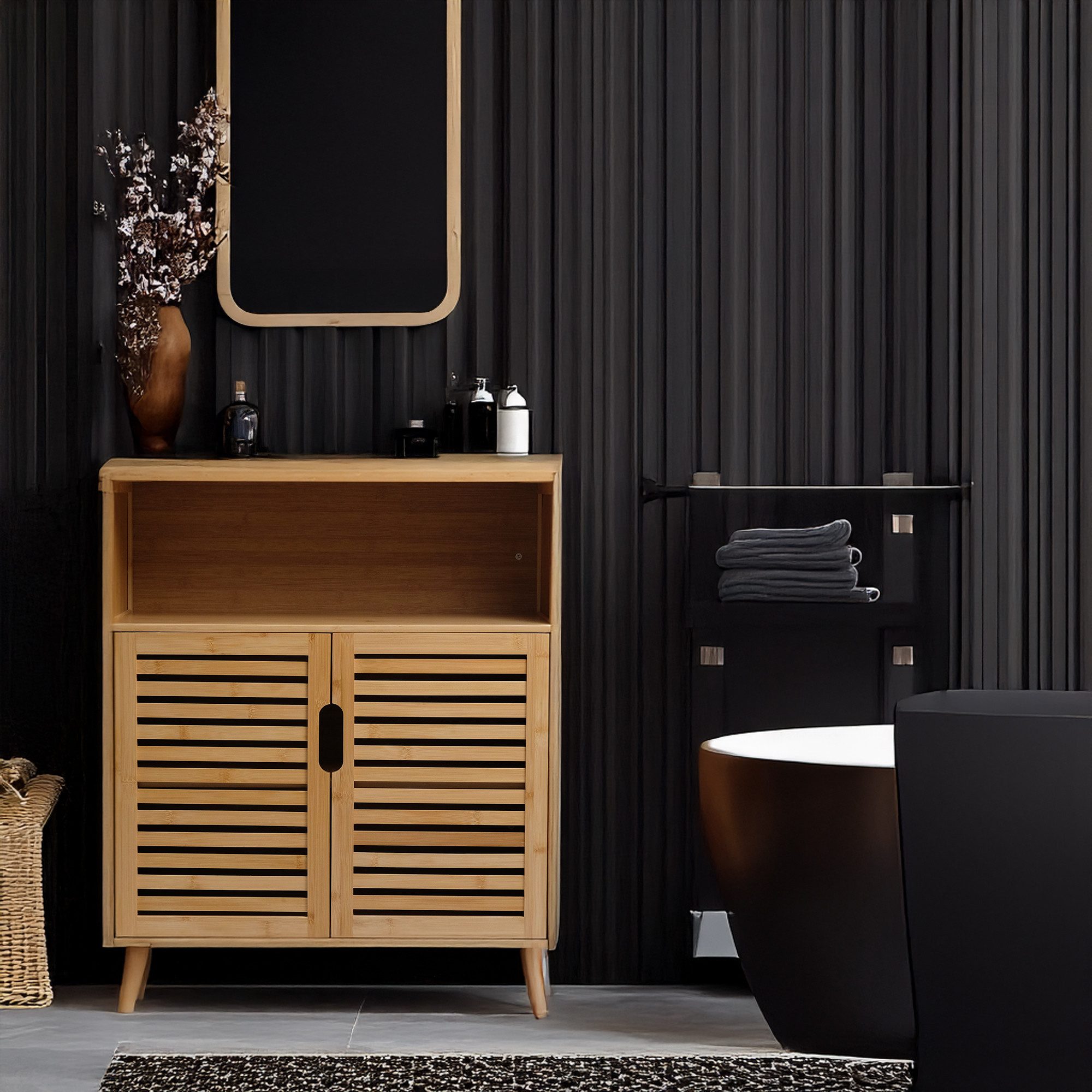 AD.CON Badregal Badezimmerschrank Bambus Badregal Badschrank mit 3 Ablagen 81x65x31cm – Bild 5 von 5