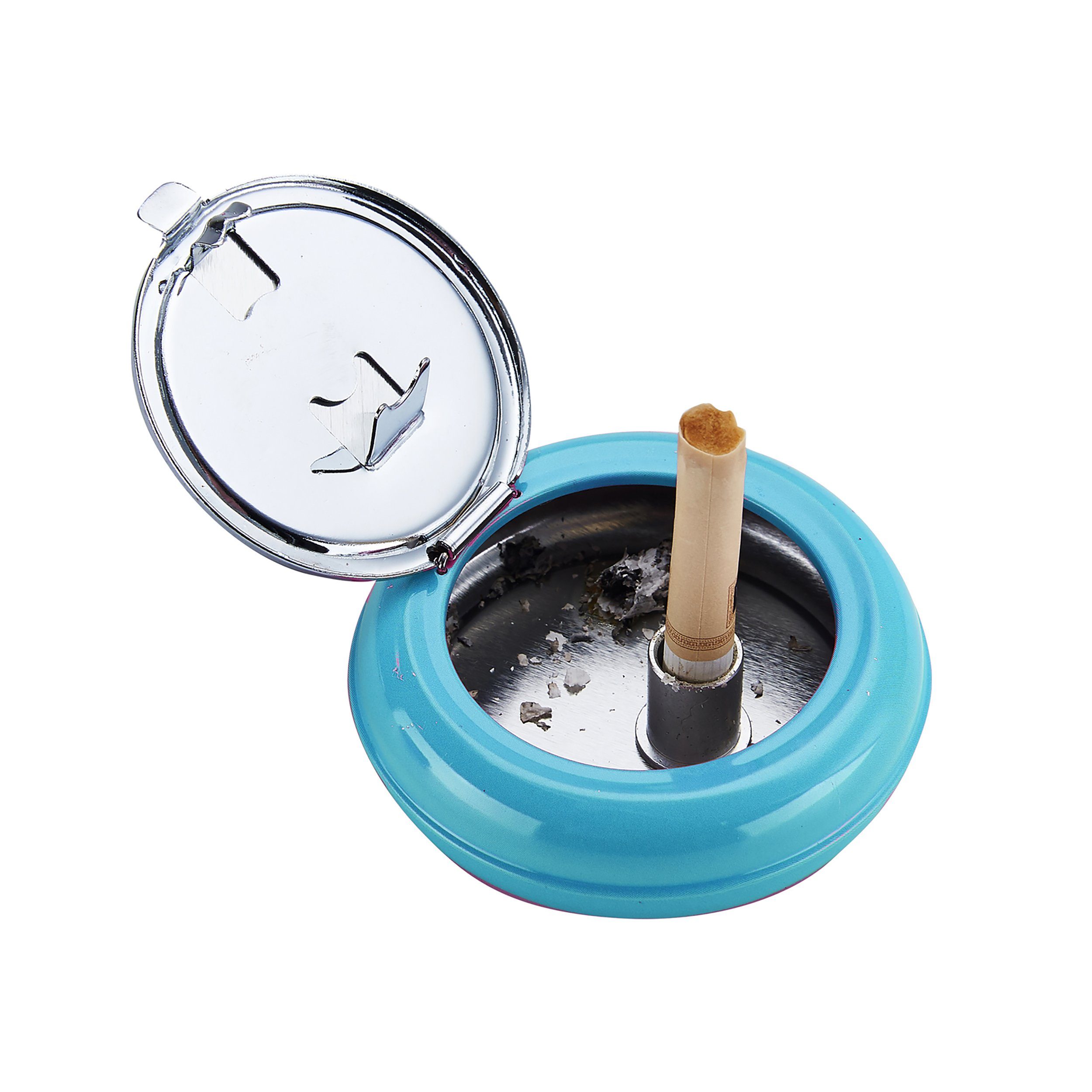 CHAMP Aschenbecher Taschen ASCHENBECHER Ø6,5cm mit Glutkiller Deckel Metall 22 (Hellblau), rund Reiseaschenbecher Mini Taschenaschenbecher Reise Outdoor