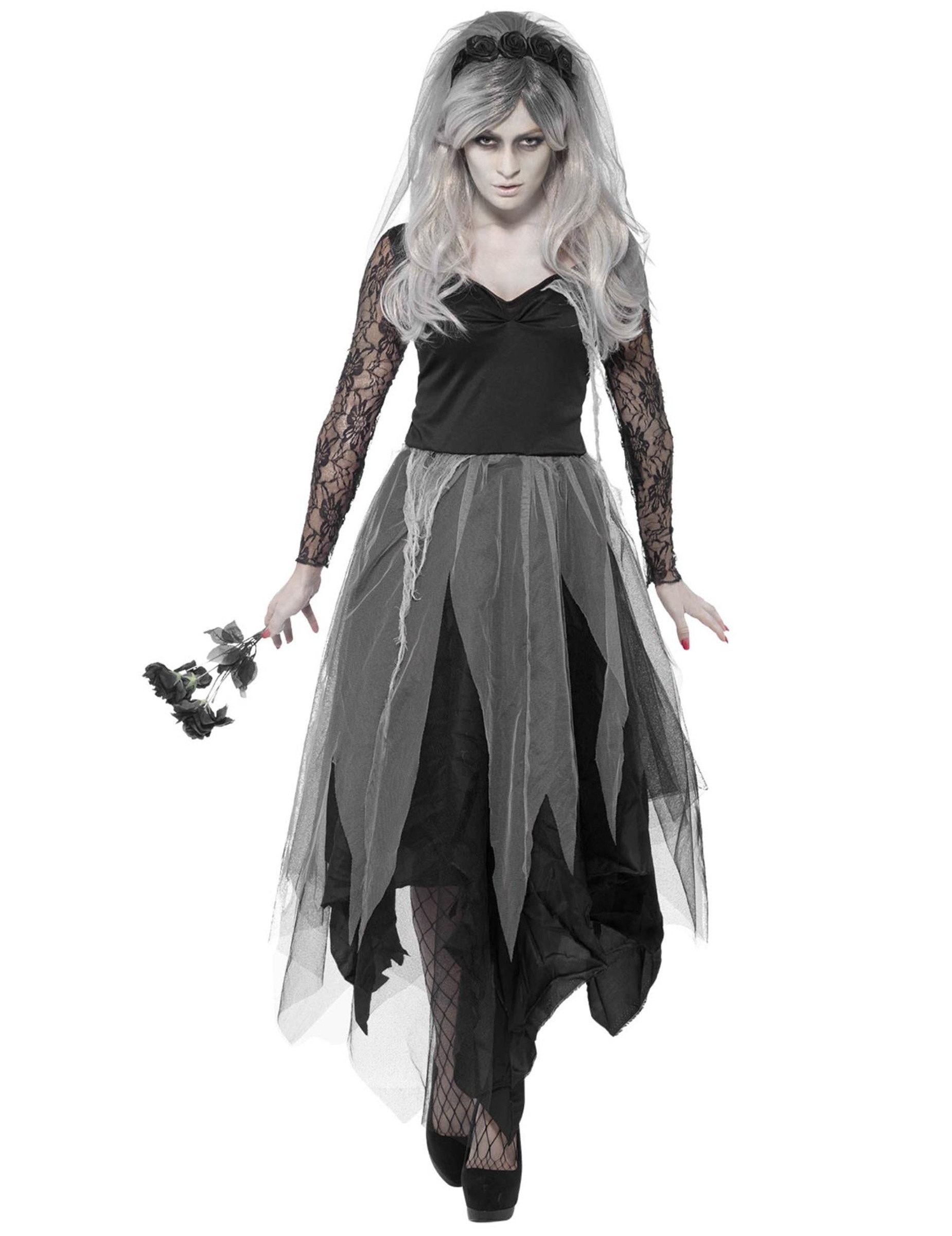 Kostüm Finstere Geisterbraut Halloween-Kostüm für Damen schwarz-grau