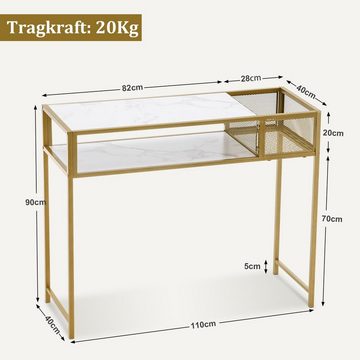 MCombo Konsolentisch M MCombo Konsolentisch Schmal mit 2 Ablage 2276, Beistelltisch Metallgestell, Eingangstisch für Flur Wohnzimmer