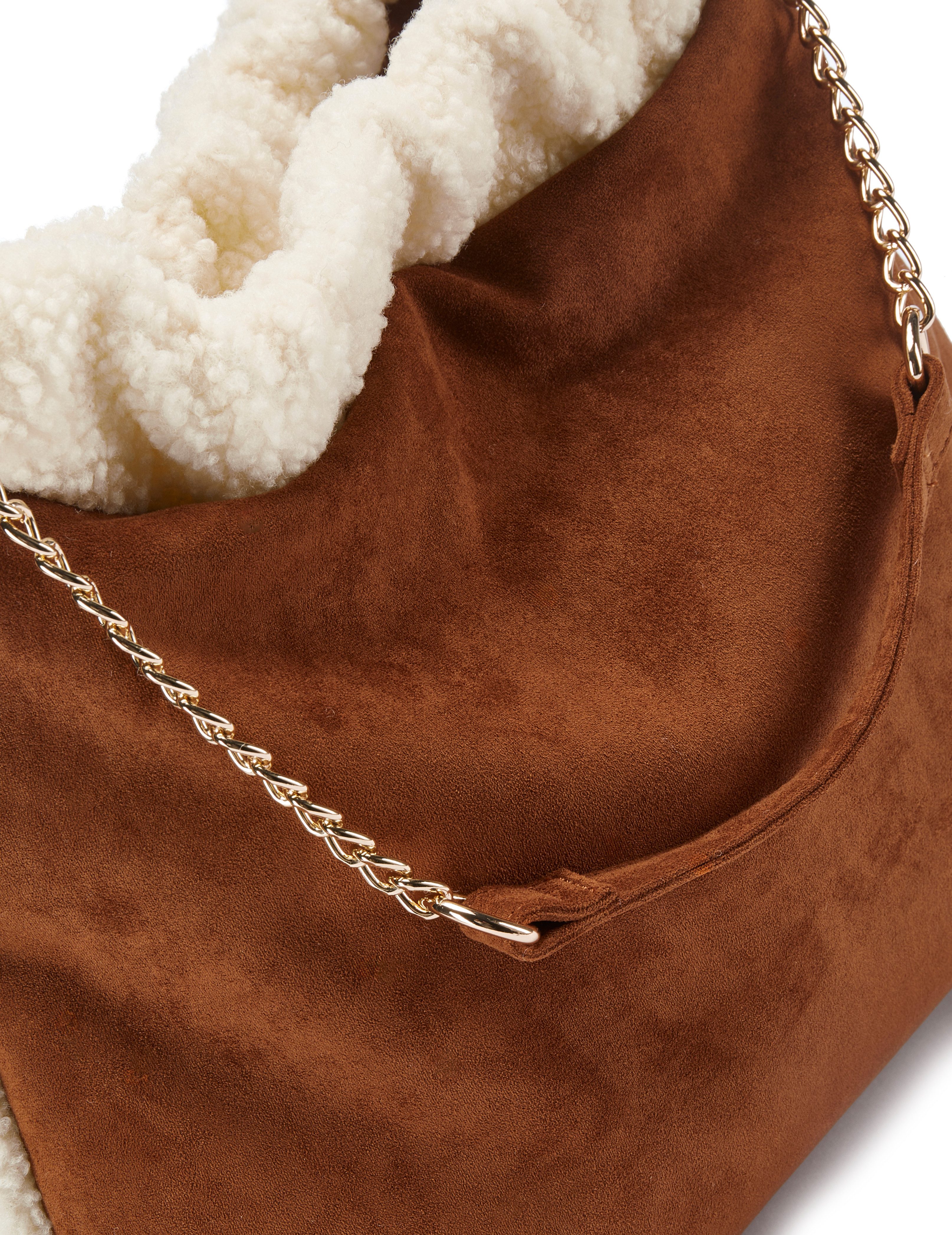 Vivance by Lascana Handtasche Schultertasche, Henkeltasche, Damentasche, Shopper, NEU mit Kettenhenkel und Teddyfell-Applikation VEGAN – Bild 5 von 5