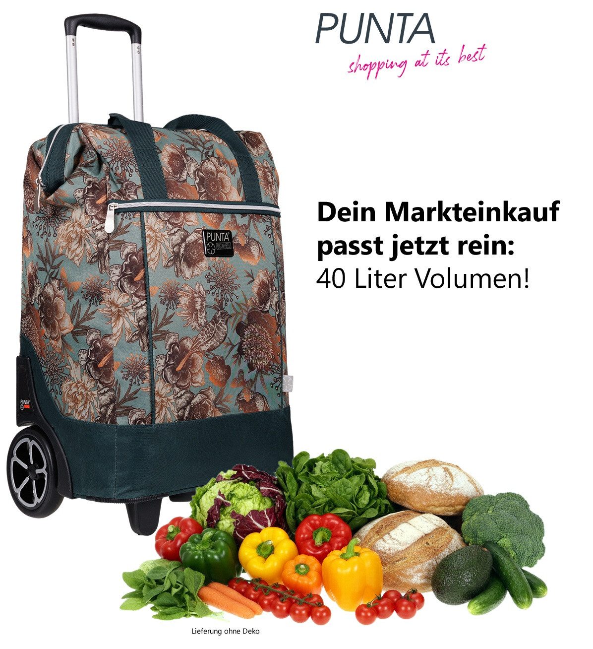 PUNTA Einkaufstrolley Big Wheel große Räder 40 Liter Einkaufsroller, Trolley Shopper Einkaufskorb Einkaufstrolly 10303 + Thermo Tasche