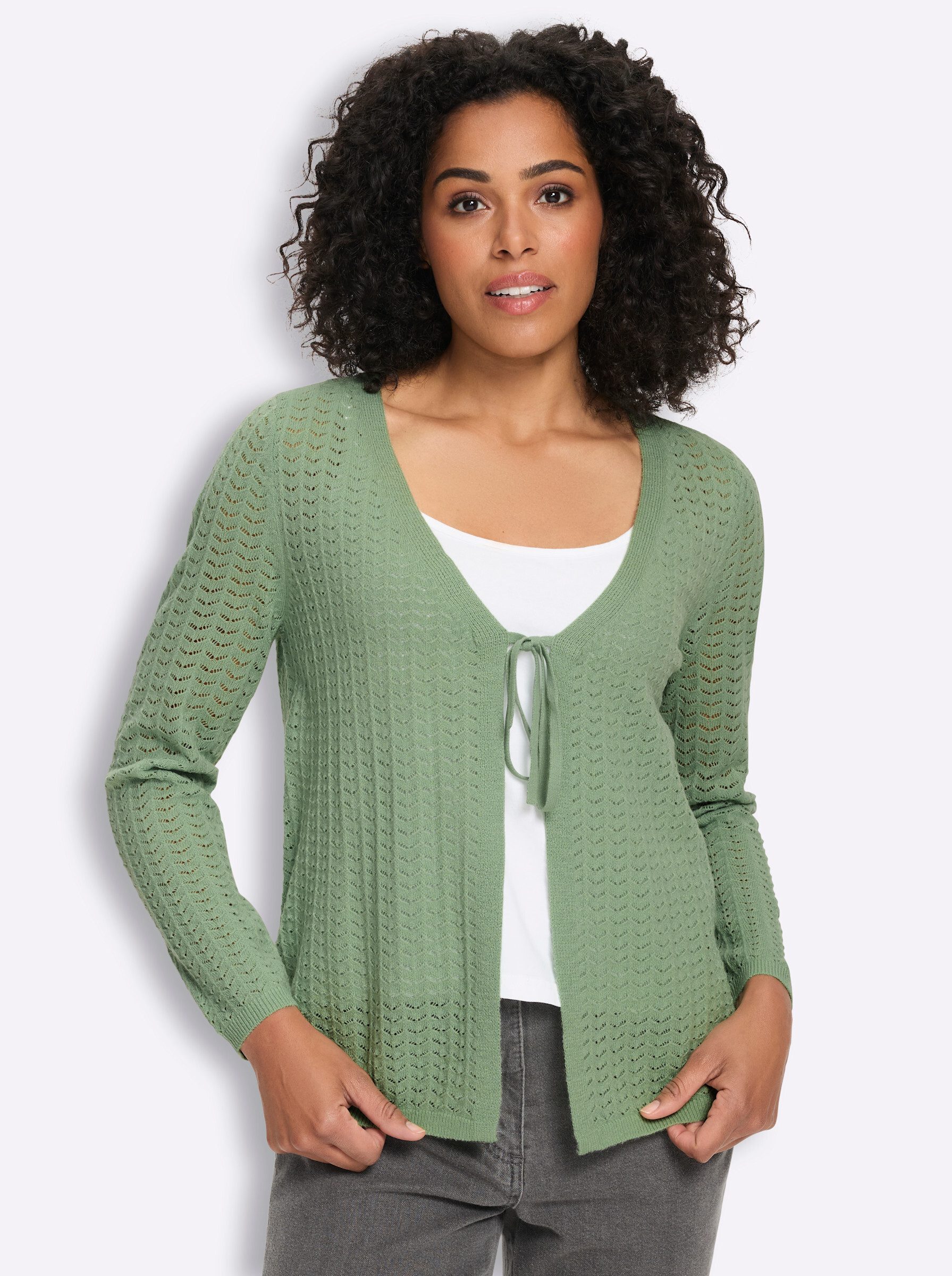 Sieh an! Strickjacke Strickjacke Langarm Ajourstrick