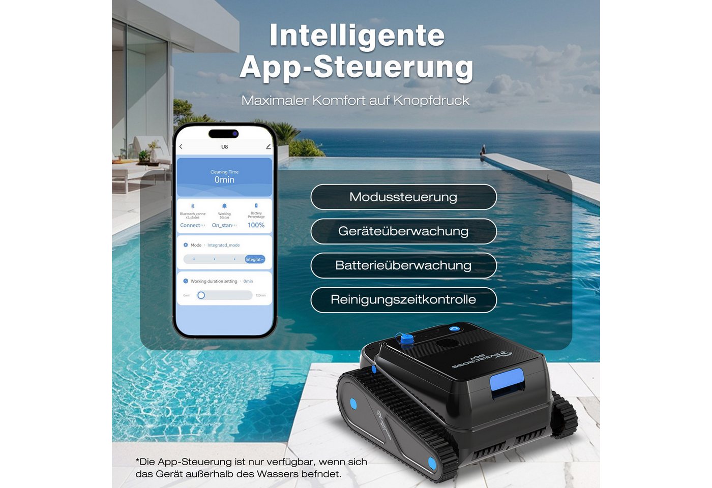 Thumbnail - EVERCROSS BOT Poolroboter U8 für Boden und Wand, Kabellos Poolsauger bis 200m² Pools, 120 Min Akkulaufzeit, Intelligente...
