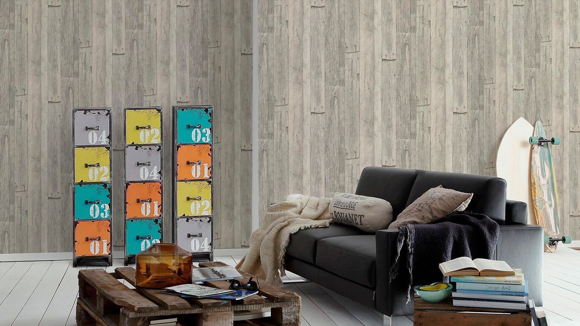 matt grau living Tapete walls leicht of 2nd Stone Vliestapete Best Edition, Holz, Wood`n strukturiert Holzoptik