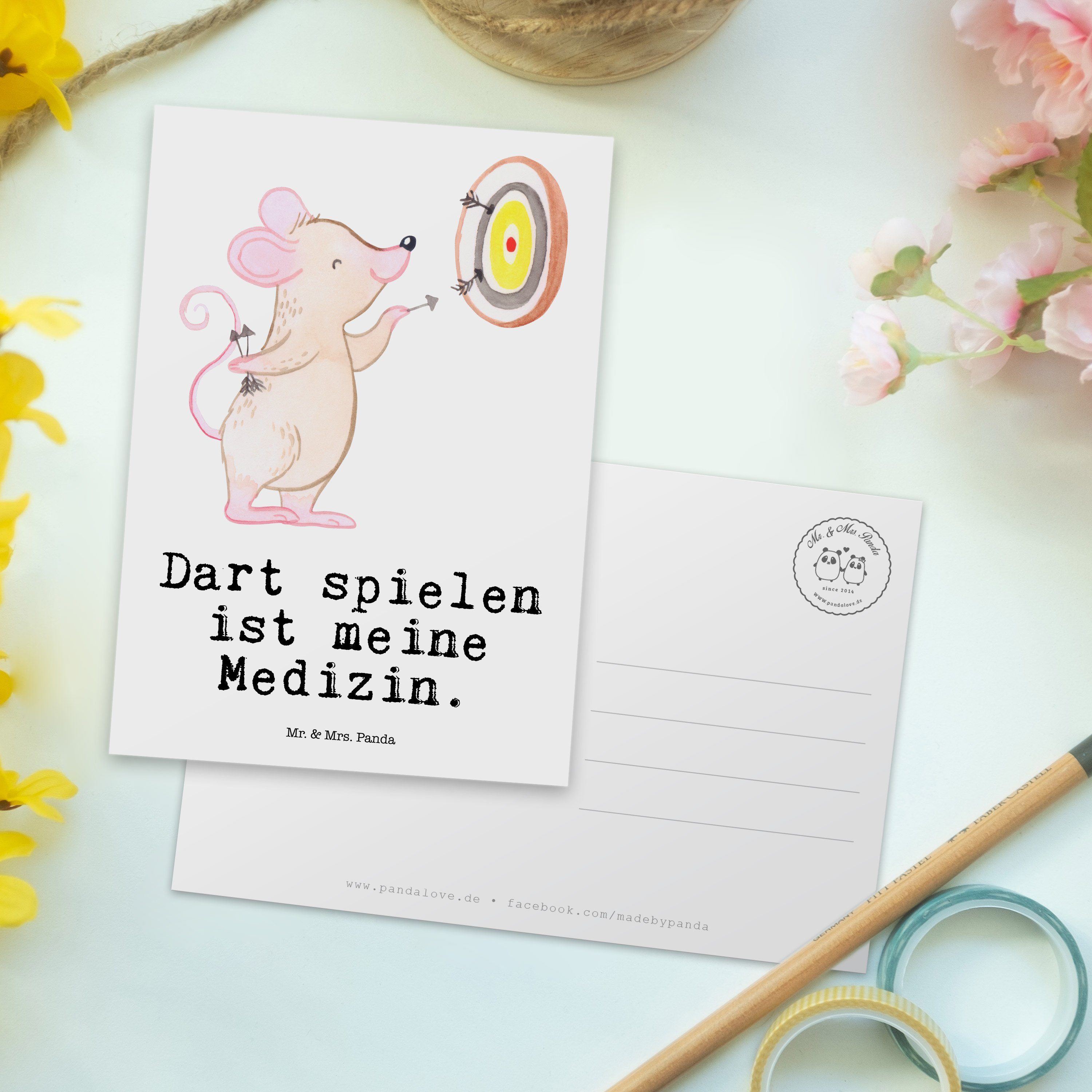 Geschenk, Dart & Postkarte spielen Panda Medizin Maus Mrs. Mr. - Ansichtskarte Weiß Sportart, -