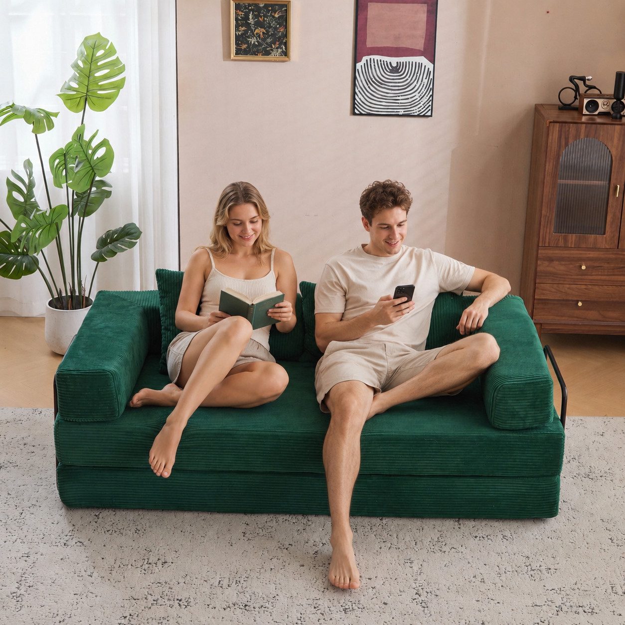 PixelPilot Schlafsofa PixelPilot 195 cm Cord-Schlafsofa, klappbar, Memory-Schaum, 4-in-1