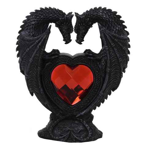 MystiCalls Dekofigur Darchenpaar mit rotem Herz Drachenliebe Fantasy Gothic Drache (1 St), Mit rotem Kristall in Herz Form
