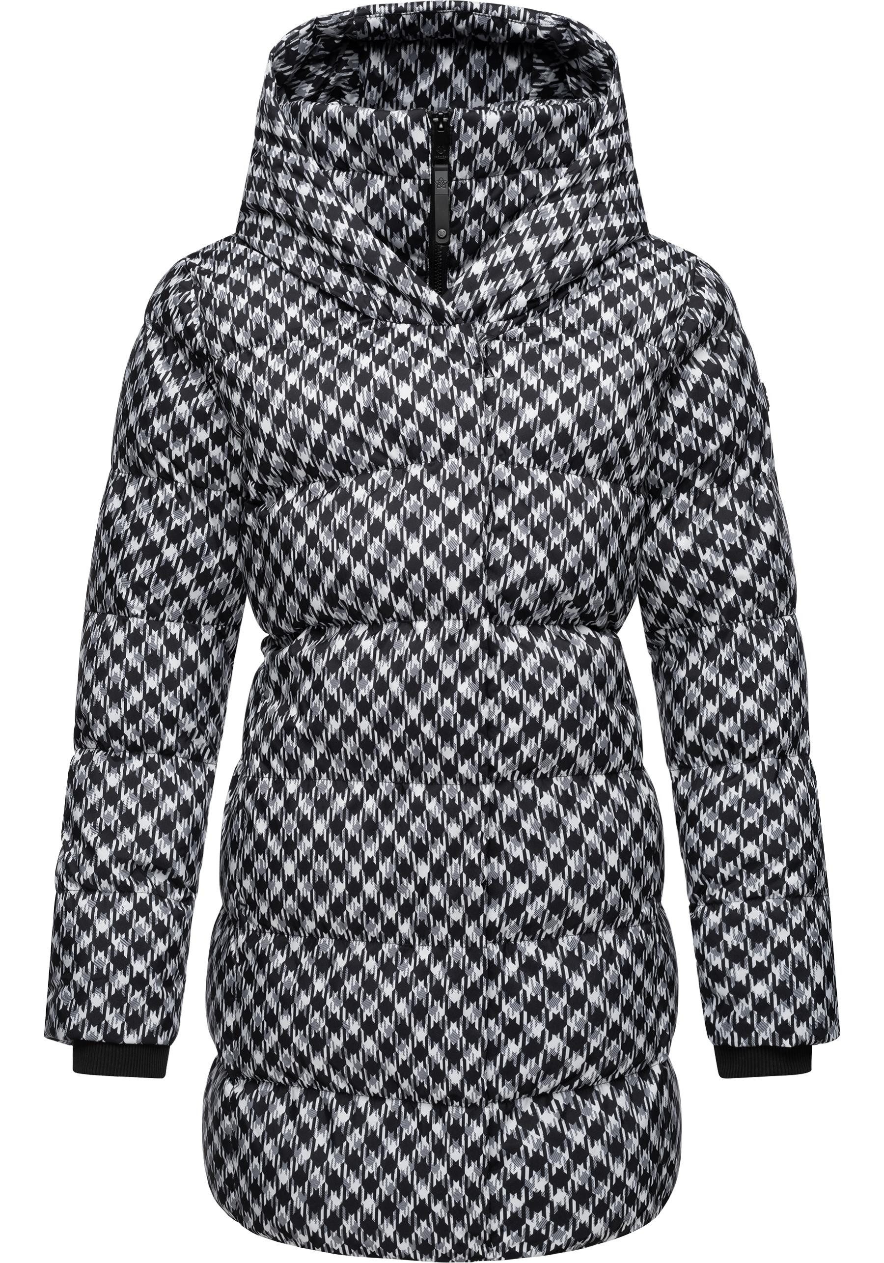Ragwear Steppmantel Niara Print wasserdichter Mantel mit angesagtem Hahnentritt Muster