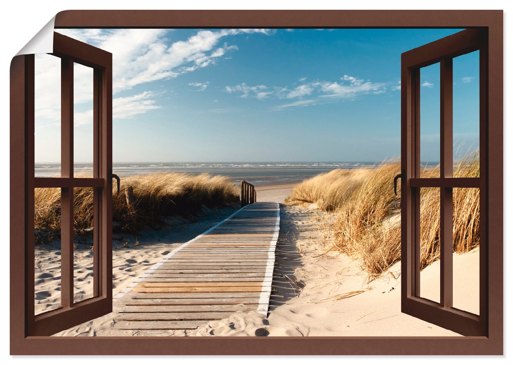 Artland Wandbild Fensterblick Nordseestrand auf Langeoog, Fensterblick (1 St),  als Leinwandbild, Wandaufkleber oder Poster in versch. Größen, Fertig zum  Aufhängen für einfache Montag