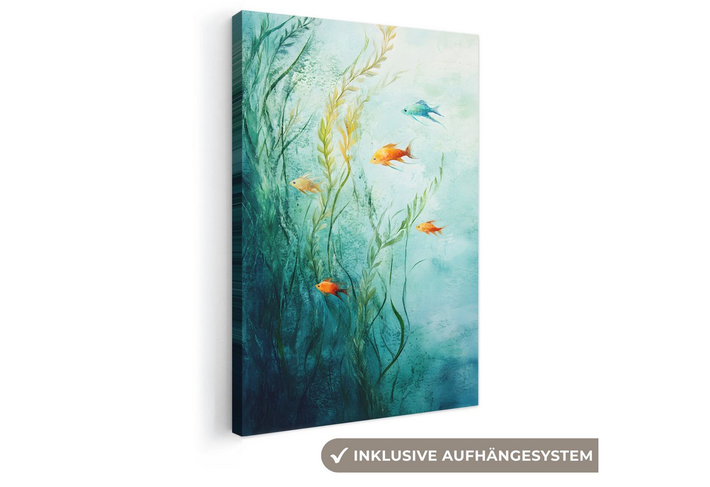 OneMillionCanvasses® Leinwandbild Wasserpflanzen - Fische - Farbenfroh - Wasser, Fotodruck (1 St), Leinwand Canvas Wandbild, Wanddekoration 20x30 cm