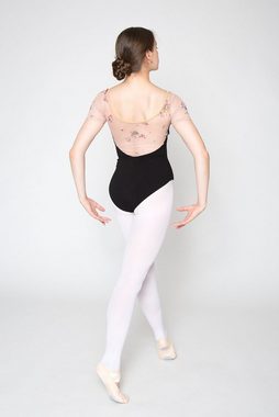 tanzmuster Body Damen Kurzarm Ballett Trikot Diana mit Netzeinsatz Ausschnitt mit eleganter Raffung
