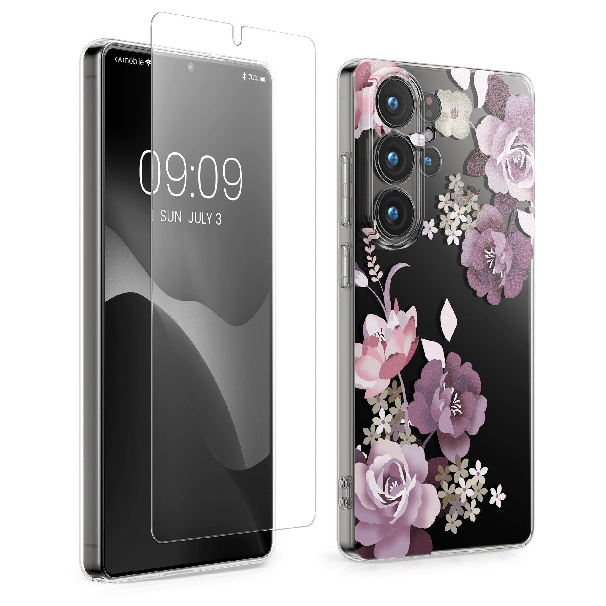 kwmobile Smartphone-Hülle Hülle für Samsung Galaxy S26 Ultra Handyhülle - Silikon, Case mit Schutzfolie Blumenblüten und Rosen Design