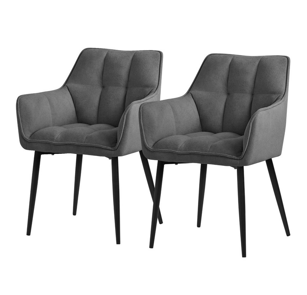ML-DESIGN Polsterstuhl Esszimmerstuhl mit dickem gepolsterter Sitz Rücken- und Armlehnen (2 St), Wohnzimmerstuhl aus Frotteestoff Dunkelgrau Loungesessel Küchenstuhl