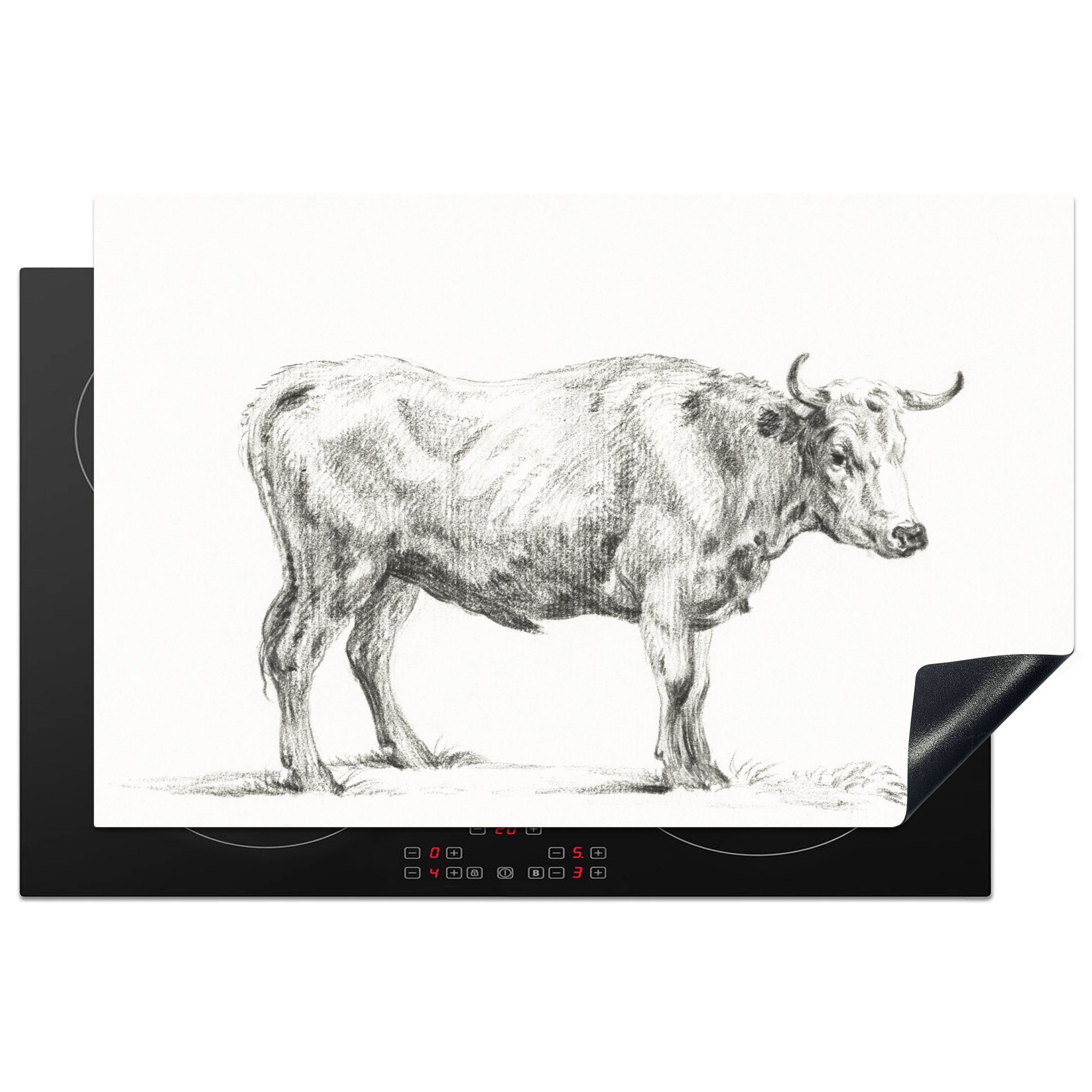 MuchoWow Herdblende-/Abdeckplatte Stehender Stier, nach rechts - Gemälde von Jean Bernard, Vinyl, (1 tlg), 81x52 cm, Induktionskochfeld Schutz für die küche, Ceranfeldabdeckung