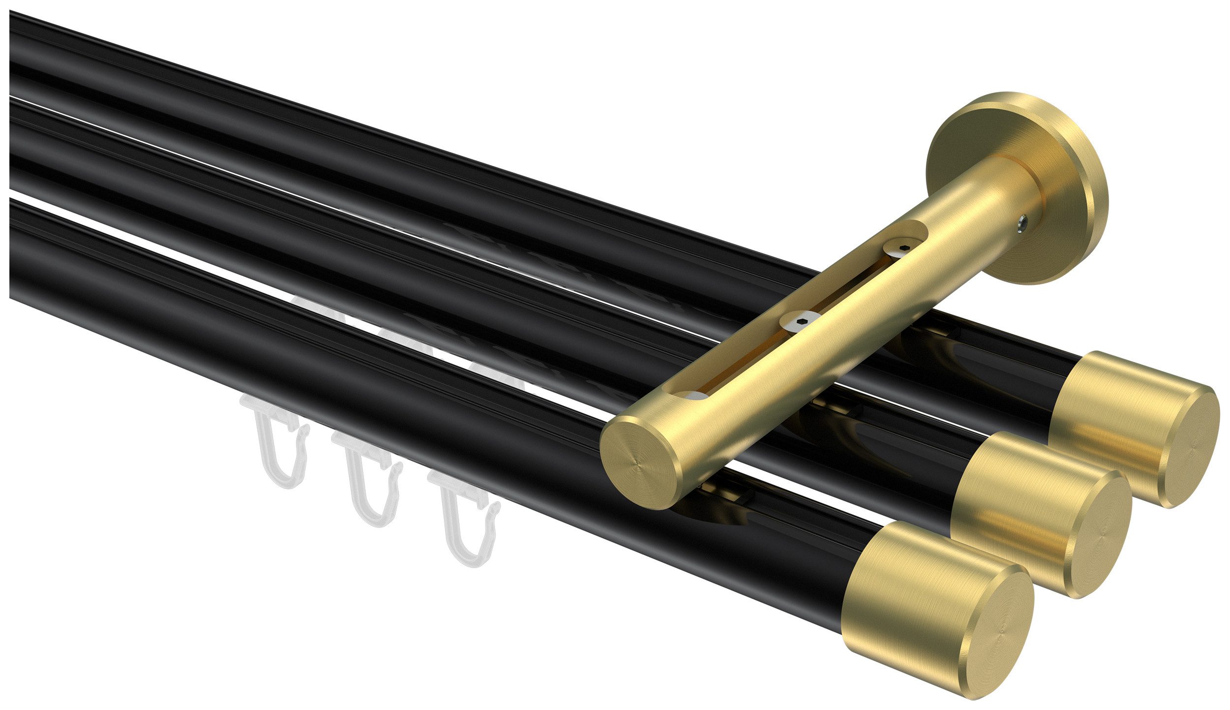 INTERDECO Innenlaufschiene Siteno Santo, Ø 20 mm, 3-läufig, Fixmaß, kürzbar, Wandmontage, Aluminium, Schwarz / Messing-Optik / Bicolor