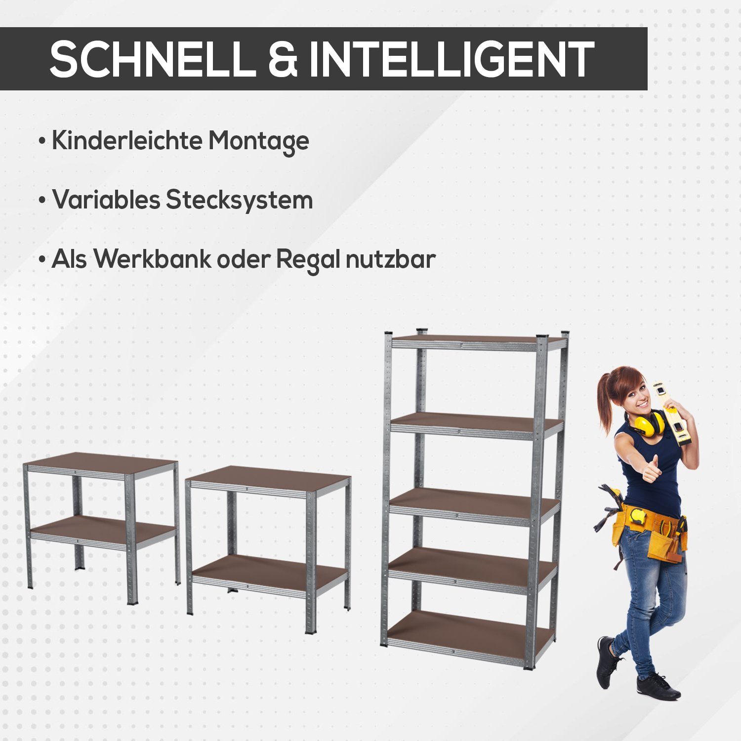 Montage und Querstreben, nutzbar, Metallstreben, variable verzinkte Wandmontage edel Werkbank Schwerlastregal als mit 875kg MFD-Platten Holzböden, inkl. TroniTechnik verzinkt, 5 Standregal, Belastbarkeit, möglich Regal