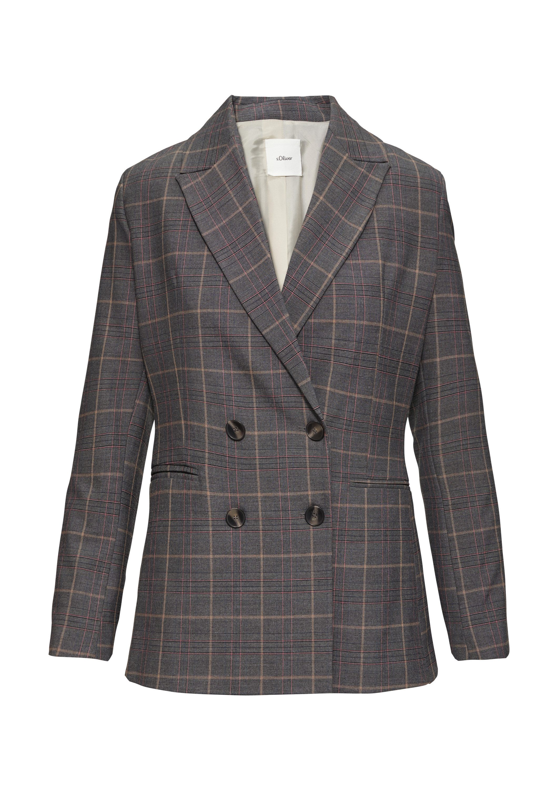 s.Oliver Jackenblazer Indoor-Jacke Doppelreihiger Karo-Blazer im Slim Fit günstig online kaufen