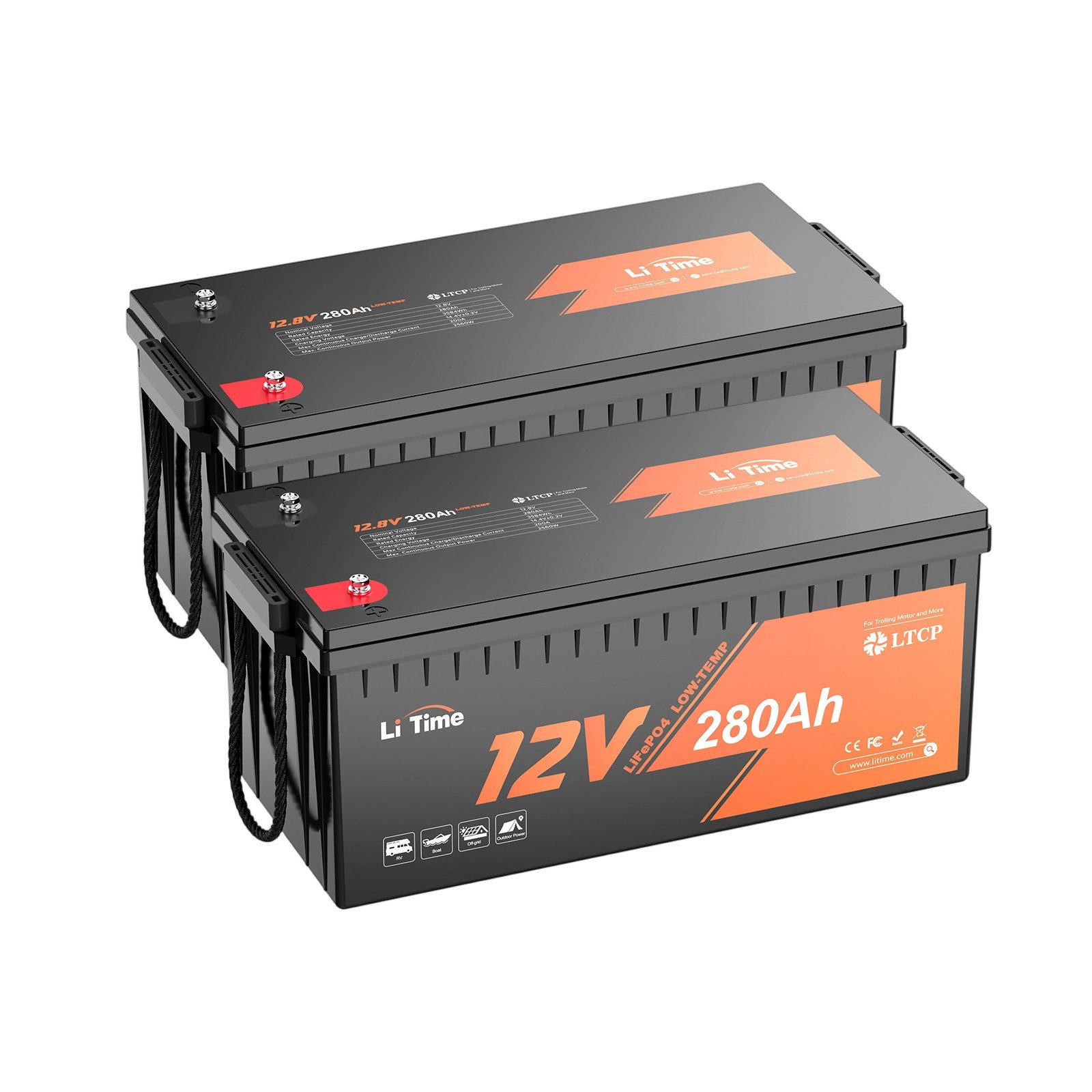 LiTime 12V 280Ah LiFePO4 Batterie Low-Temp-Schutz 3 % Selbstentladung Solarakkus (12 V), IP65, Energiespeicher für Wohnmobil Solar USV Yacht