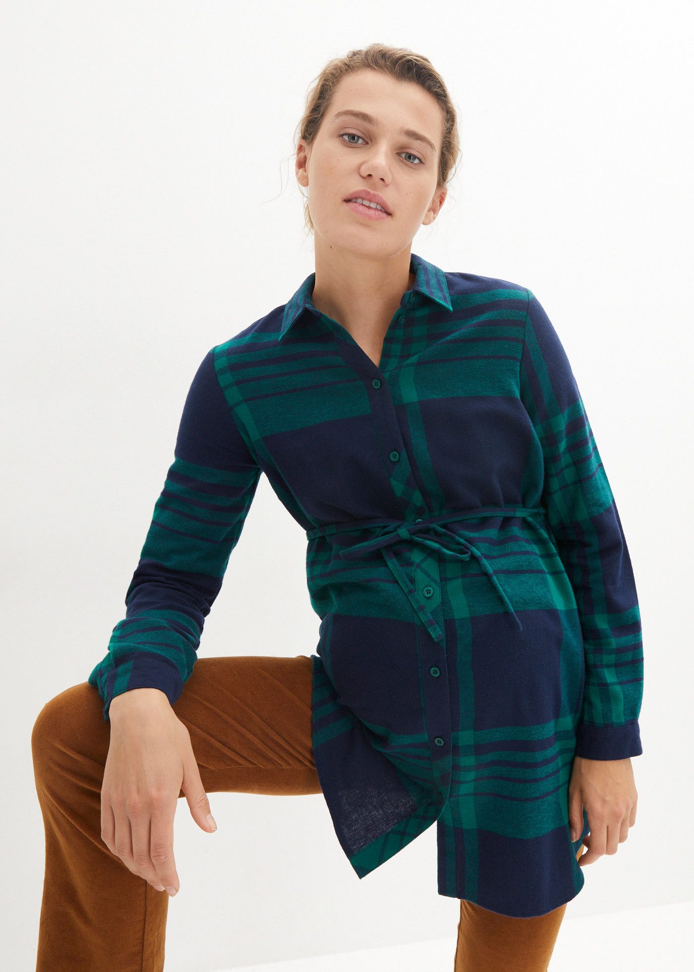 bonprix Umstandsbluse Lange Umstandsbluse aus weichem Baumwoll-Flanell