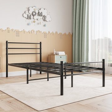 WISHDOR Metallbett Einzelbett Bett (Schwarz 90x200cm ohne Matratze), mit Lattenrost, industrielles Design