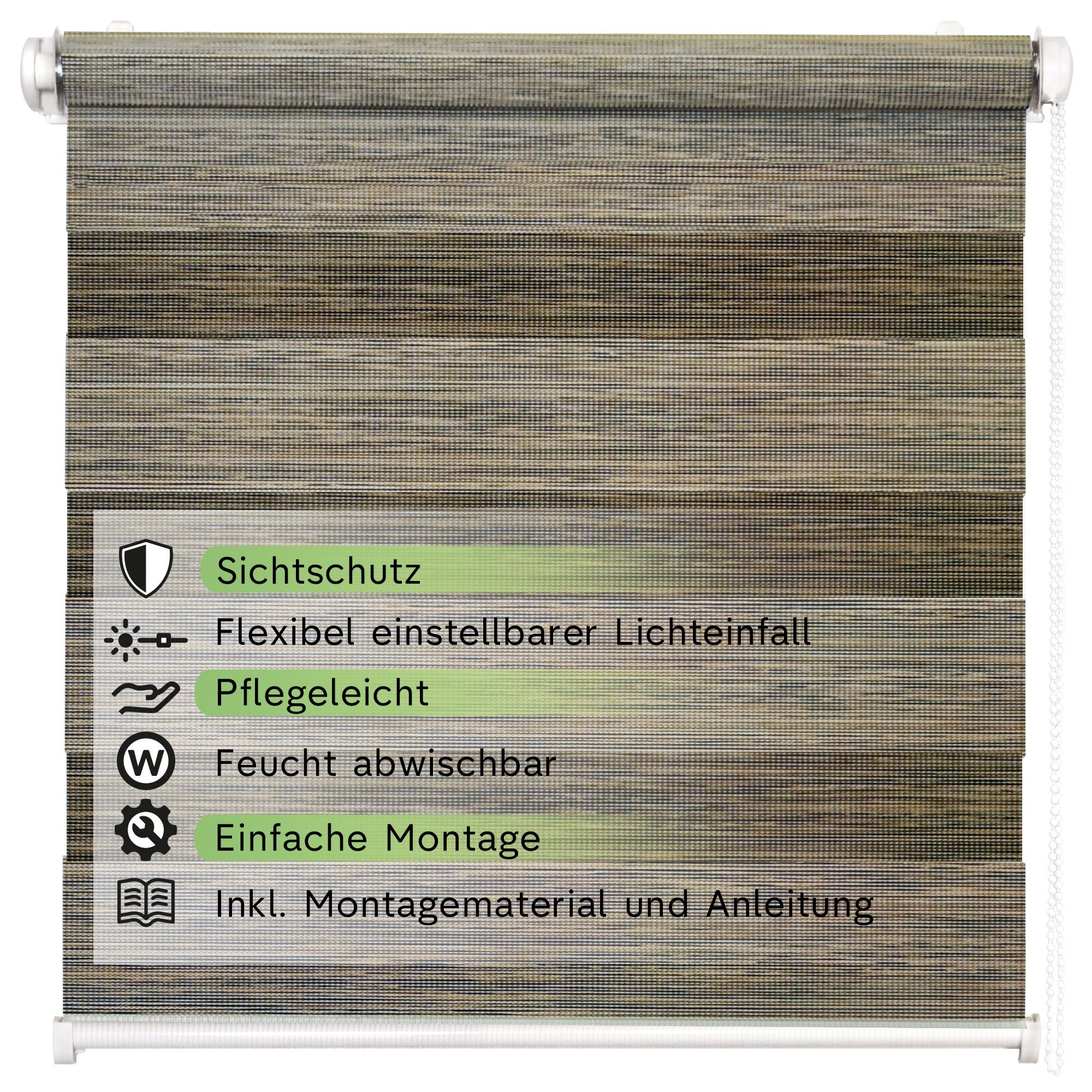 Doppelrollo Fensterrollo Duo-Rollo Klemmfix, Rikmani, Klemm- oder Schraubmontage, Moderne Optik, Klemm- oder Schraubmontage, Sicht- und Sonnenschutz – Bild 3 von 5