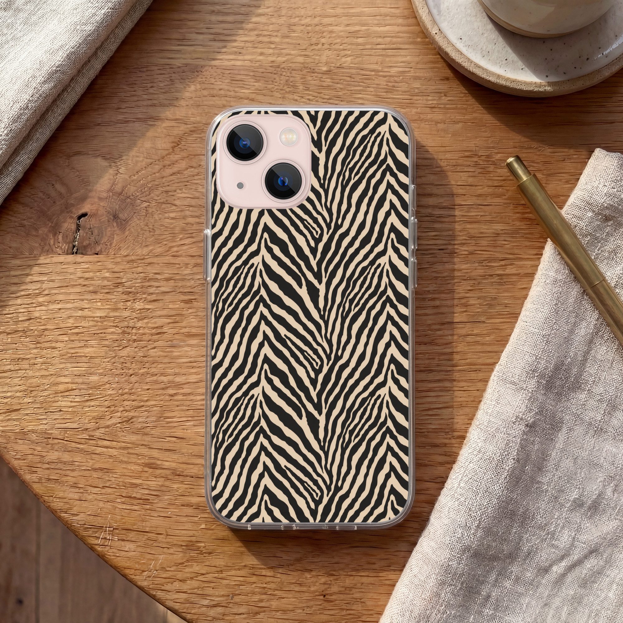 MuchoWow Handyhülle für Apple iPhone 13 Zebra - Klassisch - Schwarz, Smartphone-Bumper, Print, Handy Schutzhülle Dünn