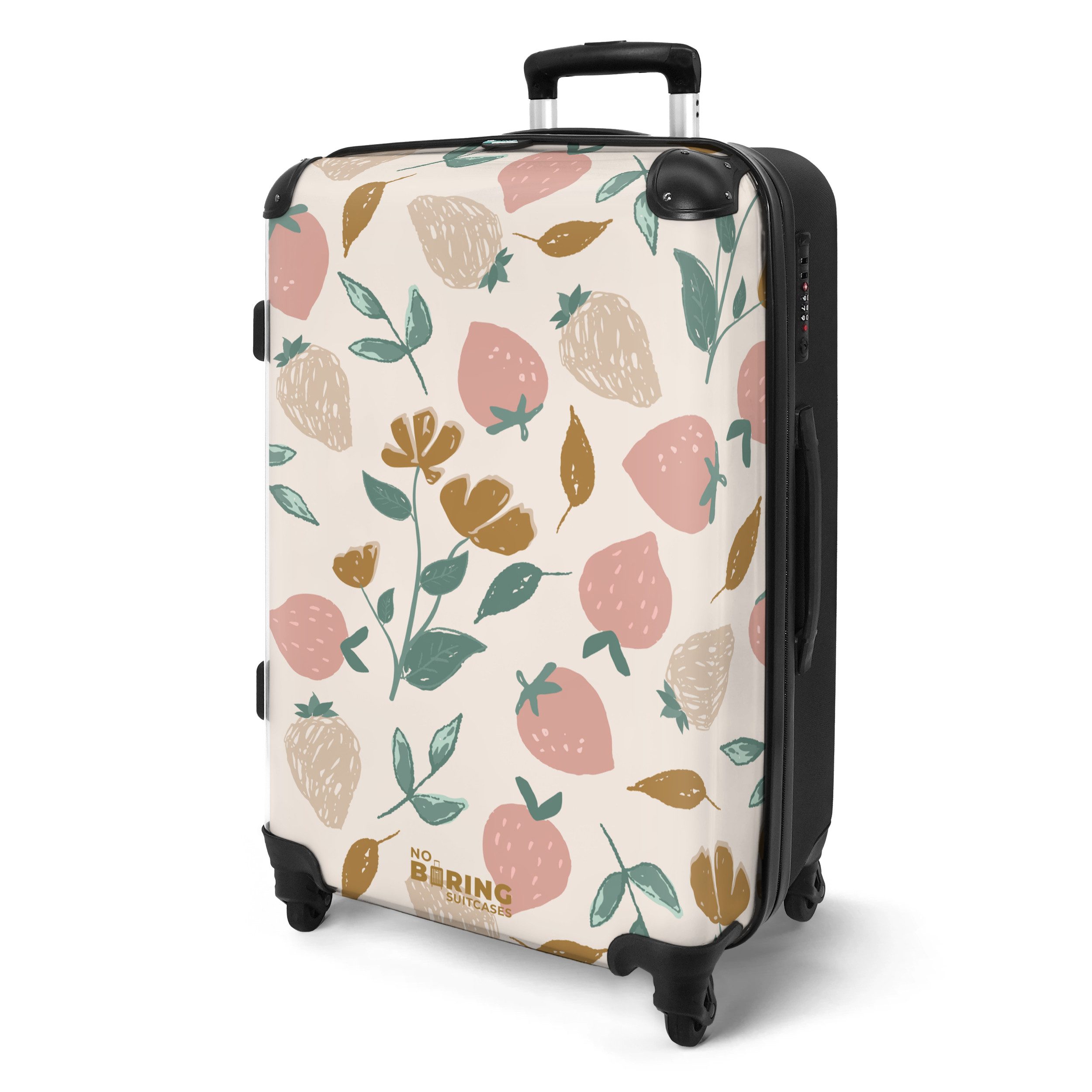NoBoringSuitcases.com© Hartschalen-Trolley Erdbeeren und Blumen als günstig online kaufen