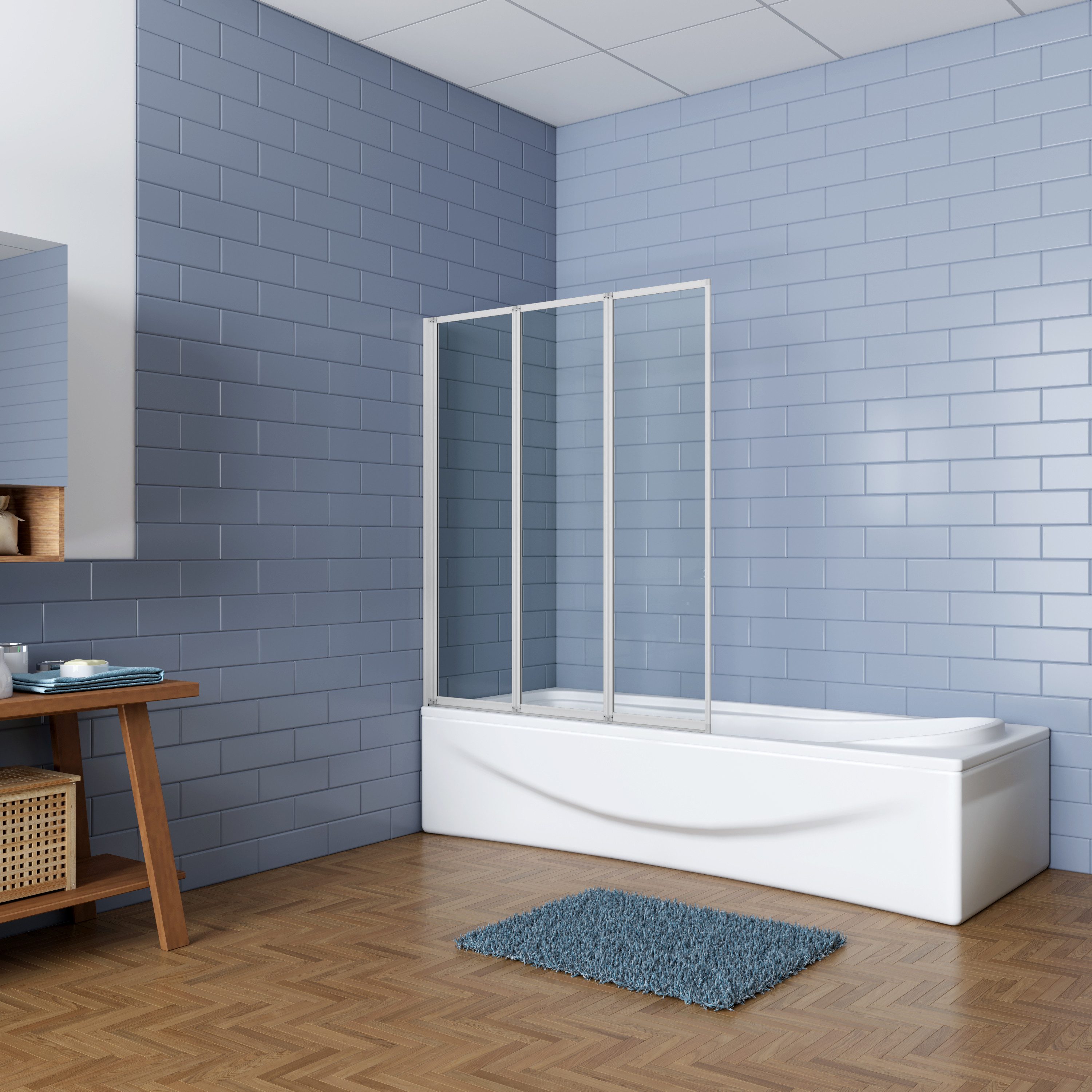 duschspa Badewannenaufsatz 120x140cm 3-teilige Faltwand Duschwand günstig online kaufen