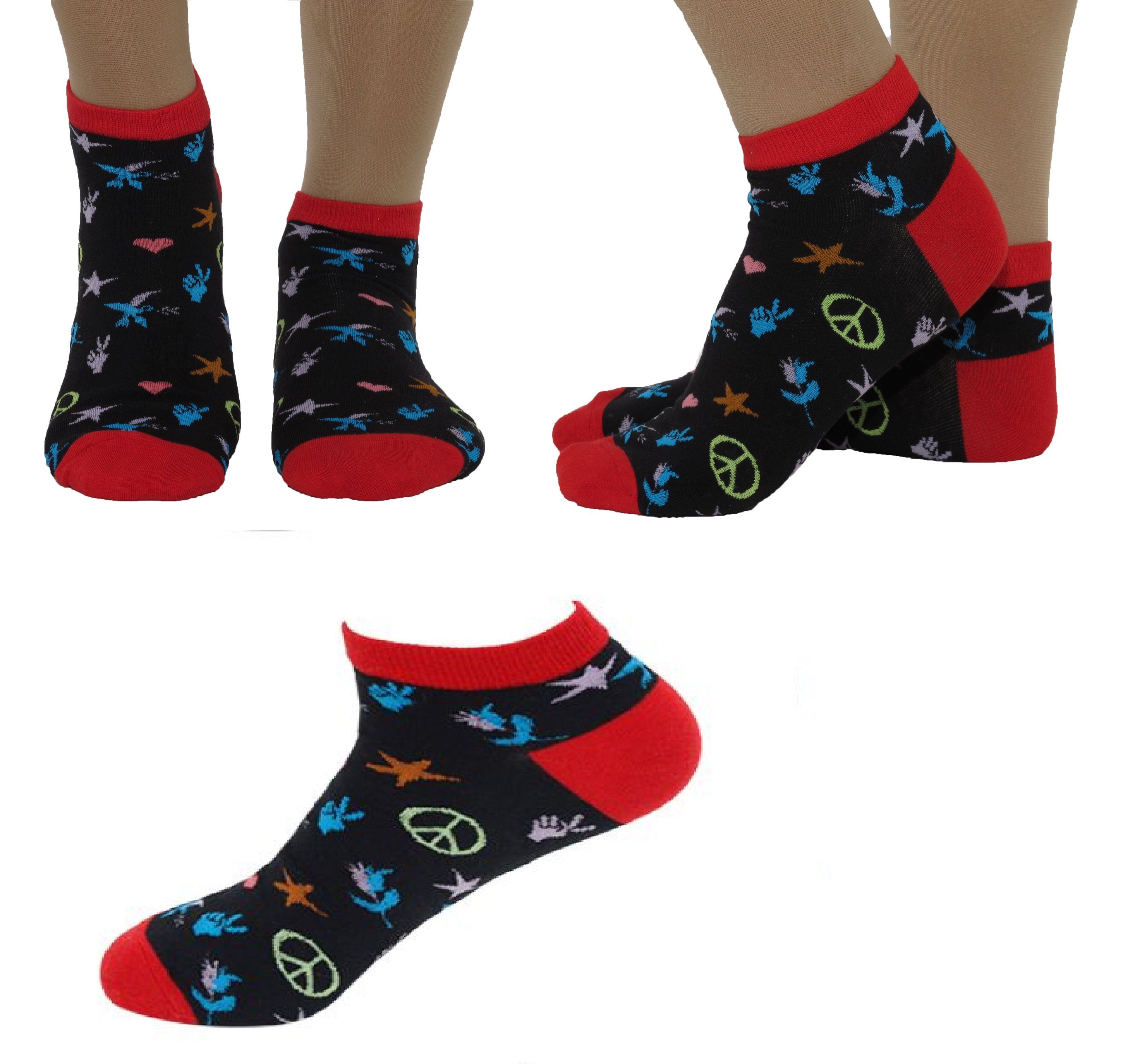 P Bunt 39-42 Crazy Sneaker Rungassi Sneakersocken Kurz Socken Socken Damen Gr.