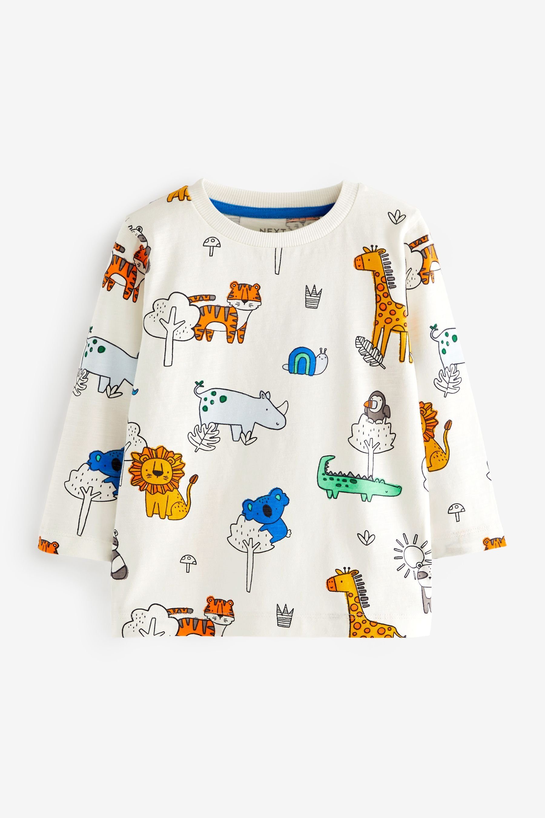 (3-tlg) Blue/Orange Langarmshirt im 3er-Pack Figurenmotiv Safari mit Shirts Animals Langärmelige Next