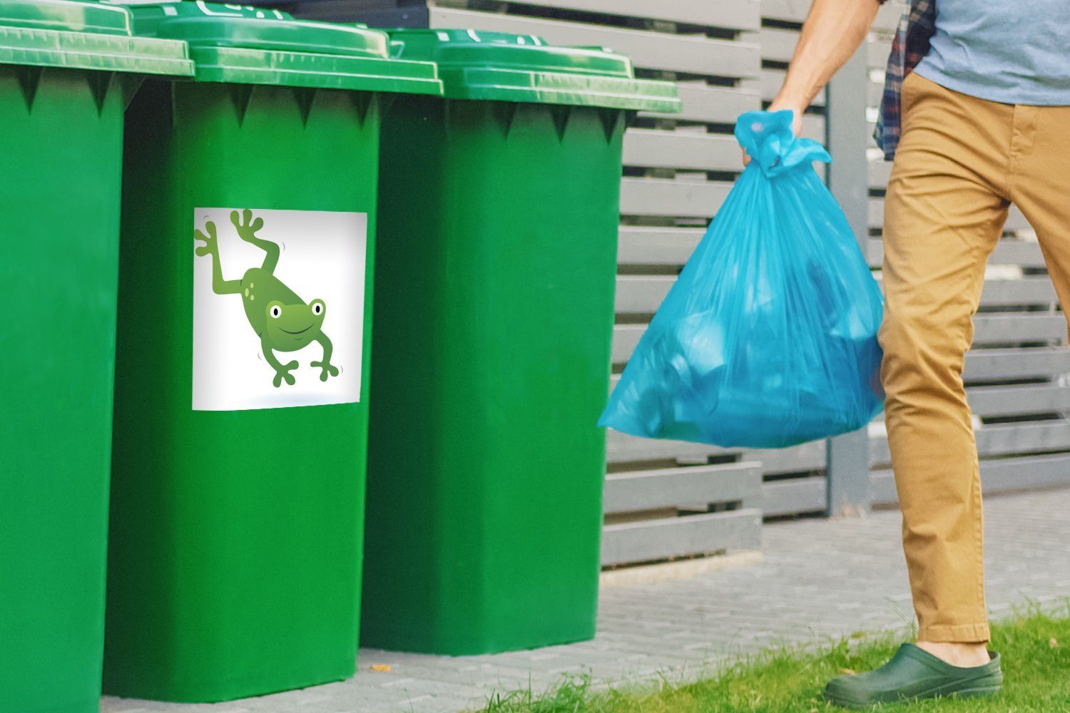 MuchoWow Wandsticker Frosch - Sticker, Mülltonne, Mülleimer-aufkleber, Tiere - Weiß Container, Abfalbehälter (1 St)