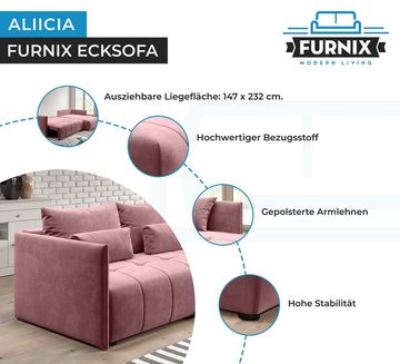 Furnix Sofa Aliicia Couch ausziehbar mit Bettkasten Kissen Schlafsofa 12 Farben, pflegeleichte hochwertige Stoffe mit Lotuseffekt