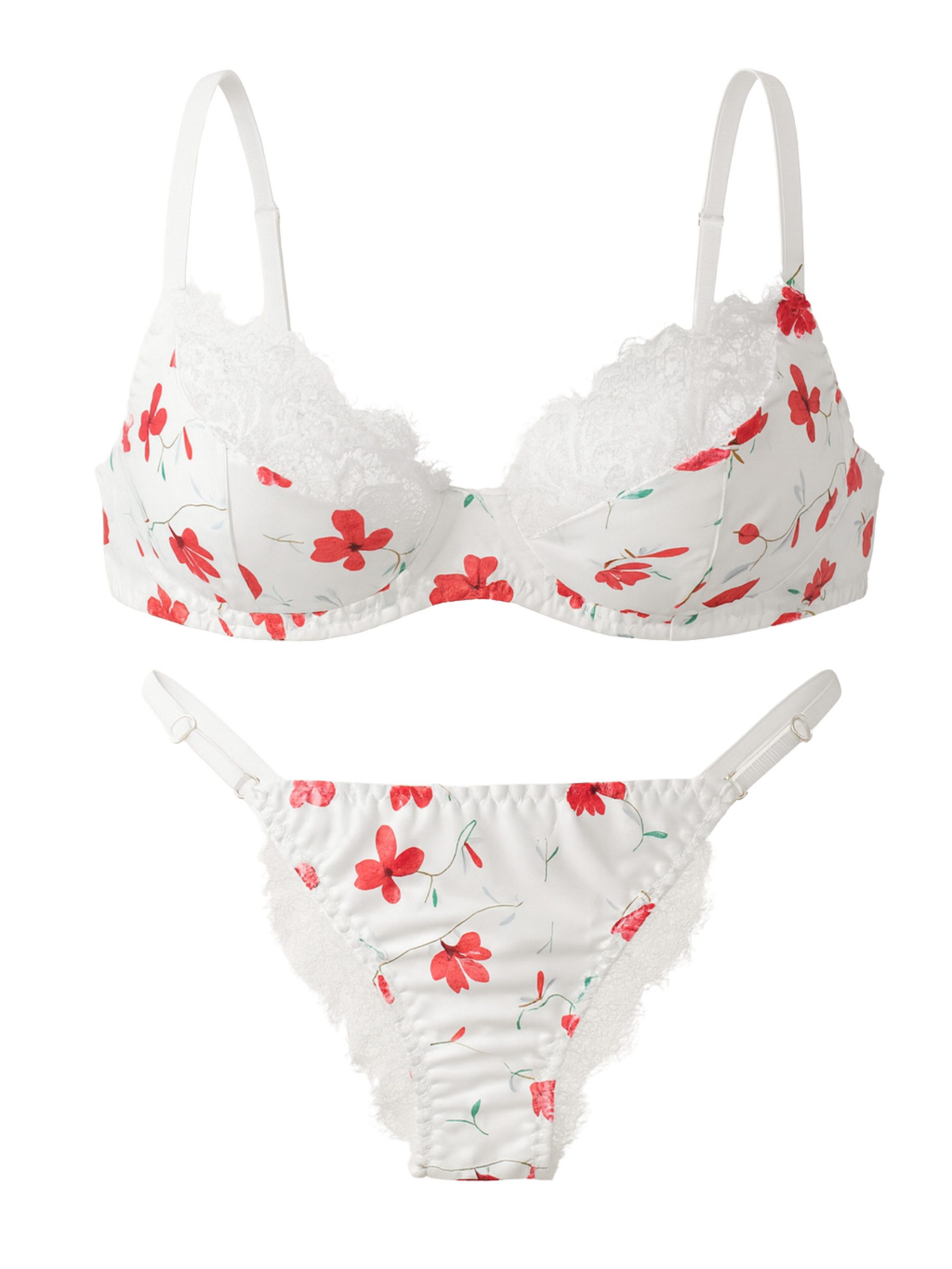 Elegant Love Set: Bügel-BH Dessous-Set mit Spitze und floralem design – Lingerie für Damen (Set, 2-tlg., mit Slip) BH-Set mit Blumenmuster – Elegantes Unterwäsc – Bild 2 von 5