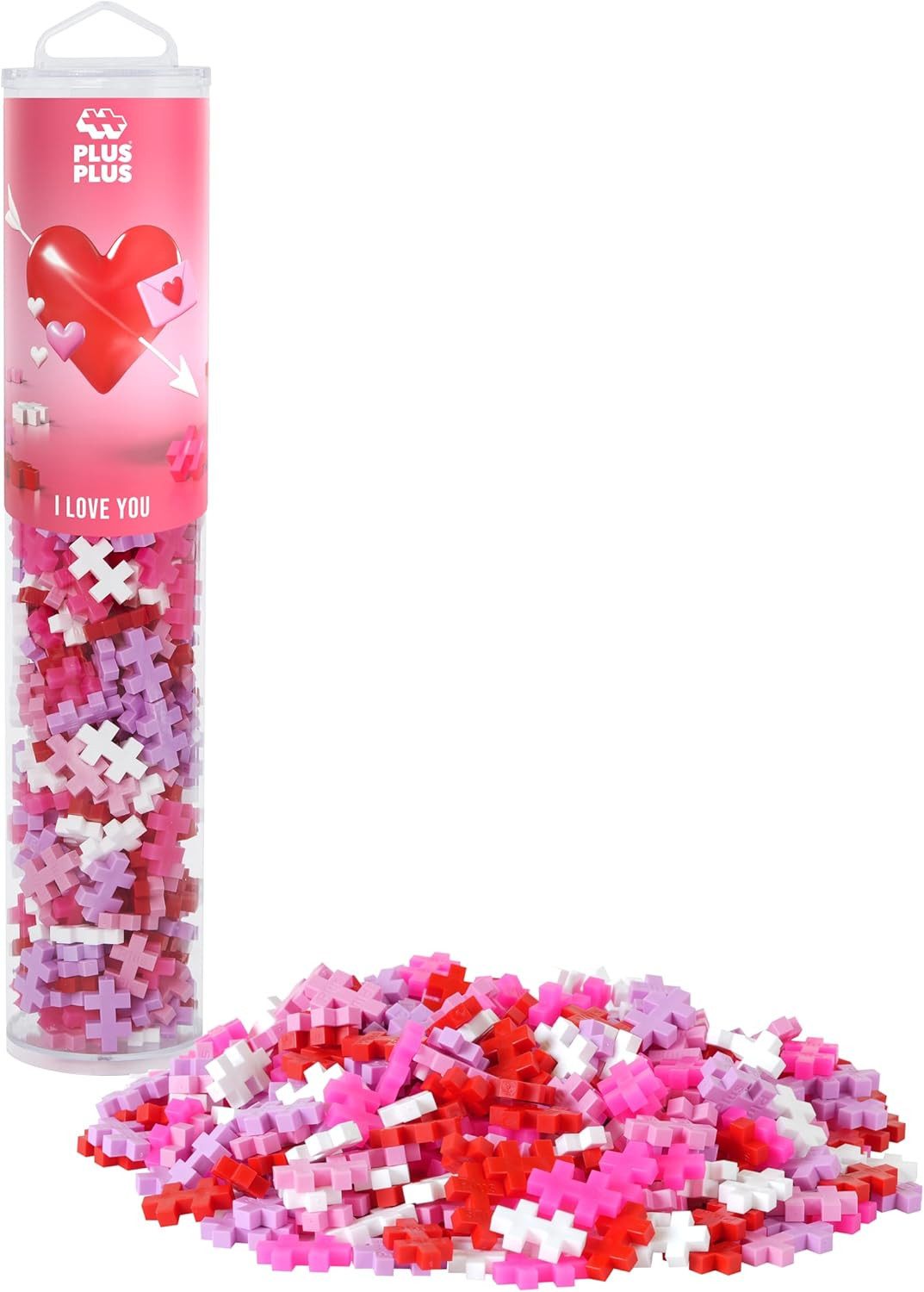PLUS-PLUS Geniales Konstruktionsspielzeug, Farbmix Tube, I love you Spielbausteine, (240 St)