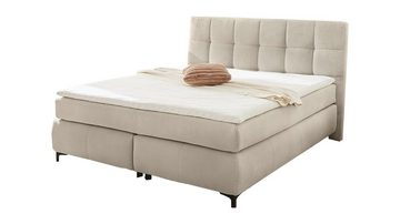 Massivart® Boxspringbett BEATRICE 180 x 200 cm / Feincord / beige, Härtegrad H3 / H4, inkl. Topper, Tonnentaschenfederkern Matratzen