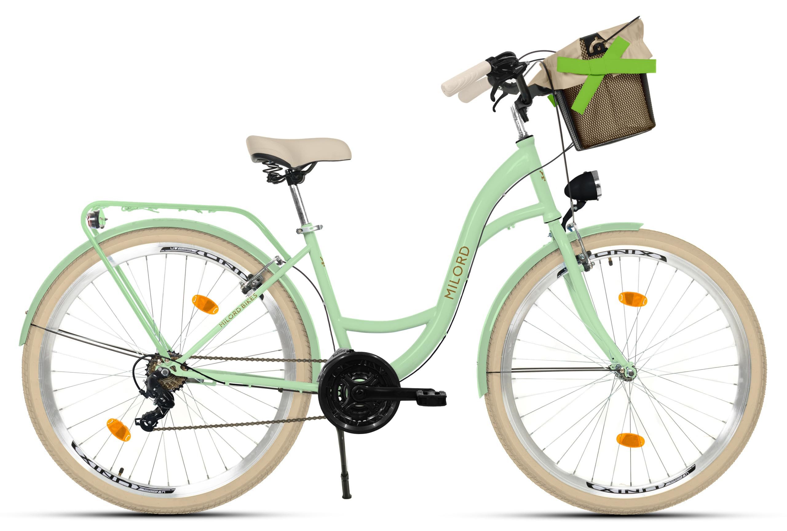 Milord Cityrad Damenfahrrad Citybike Mit Metallkorb Fahrrad, 26/28 Zoll, 21-Gang, 21 Gang, (Fahrradständer, Gepäckträger, Klingel, Korb, Kotflügel)