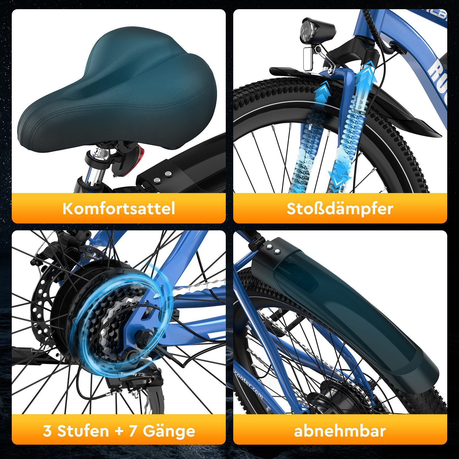 RCB E-Bike Pedelec RK15 PRO 29×2,125 Zoll, Reichweite 50-90KM, APP, 36V/15,6Ah, 7 Gang, Kettenschaltung, 250W Heckmotor, 561,6 Wh