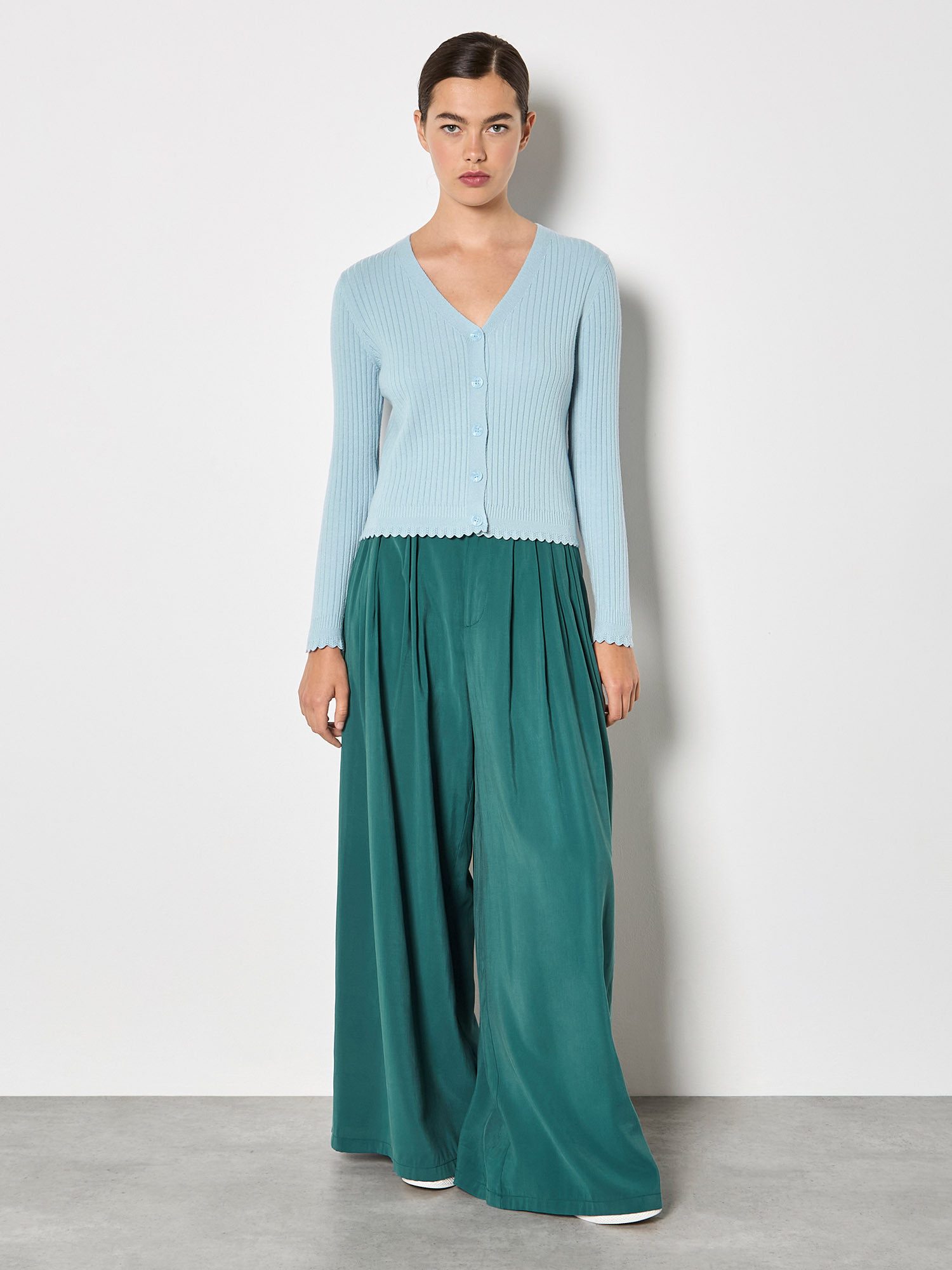 Apricot Cardigan Gerippte Strickjacke mit Wellenkante in unifarben