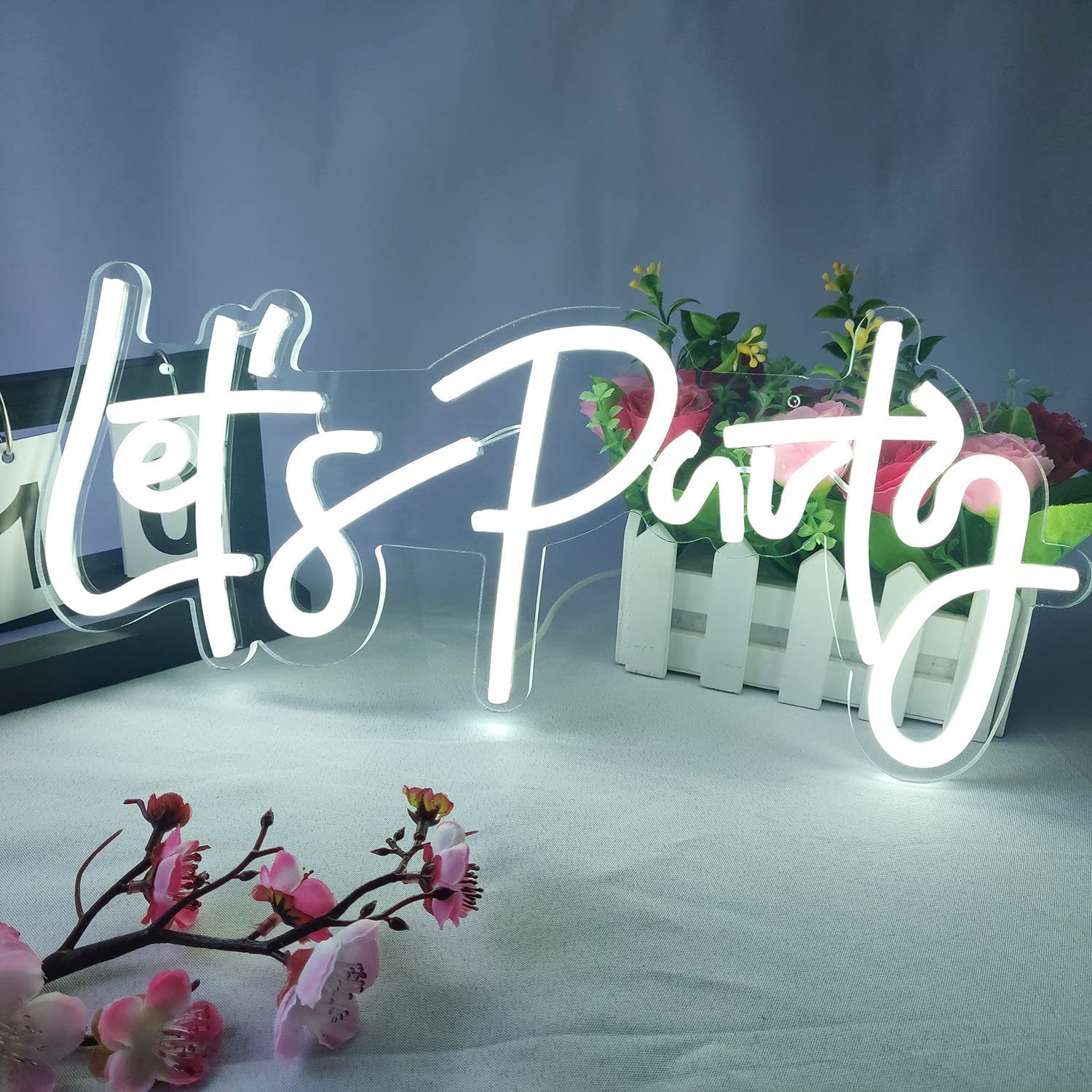 Weiß Party,Neon Wand LED Dekolicht MUPOO Neon Schild Schlafzimmer,Neon Let's Deko Sign Light