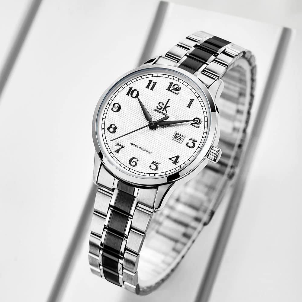 Silber, Uhr Uhr GelldG Armbanduhr Damen Quarz Lederarmband, mit Edelstahl Schwarz Analog