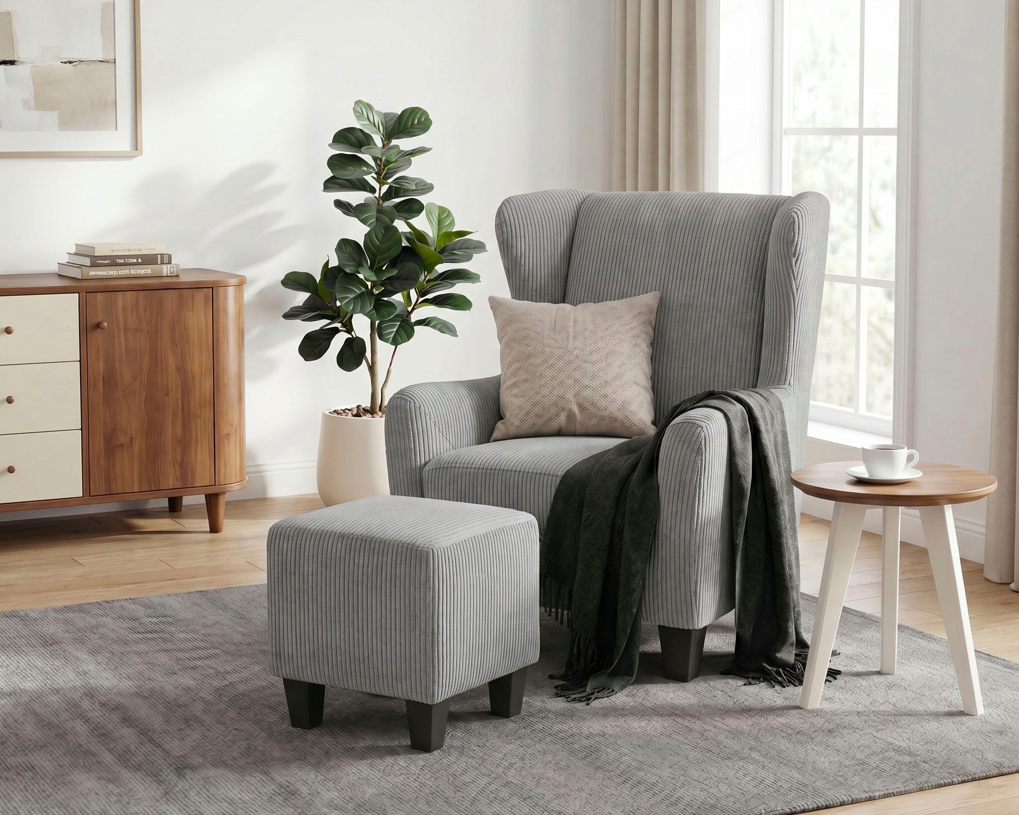 OTTO home Ohrensessel CHILLY, Cord-Bezug, Sessel mit Hocker (Set, 2-St., bestehend aus Sessel und Hocker), Unser Dauertiefpreis