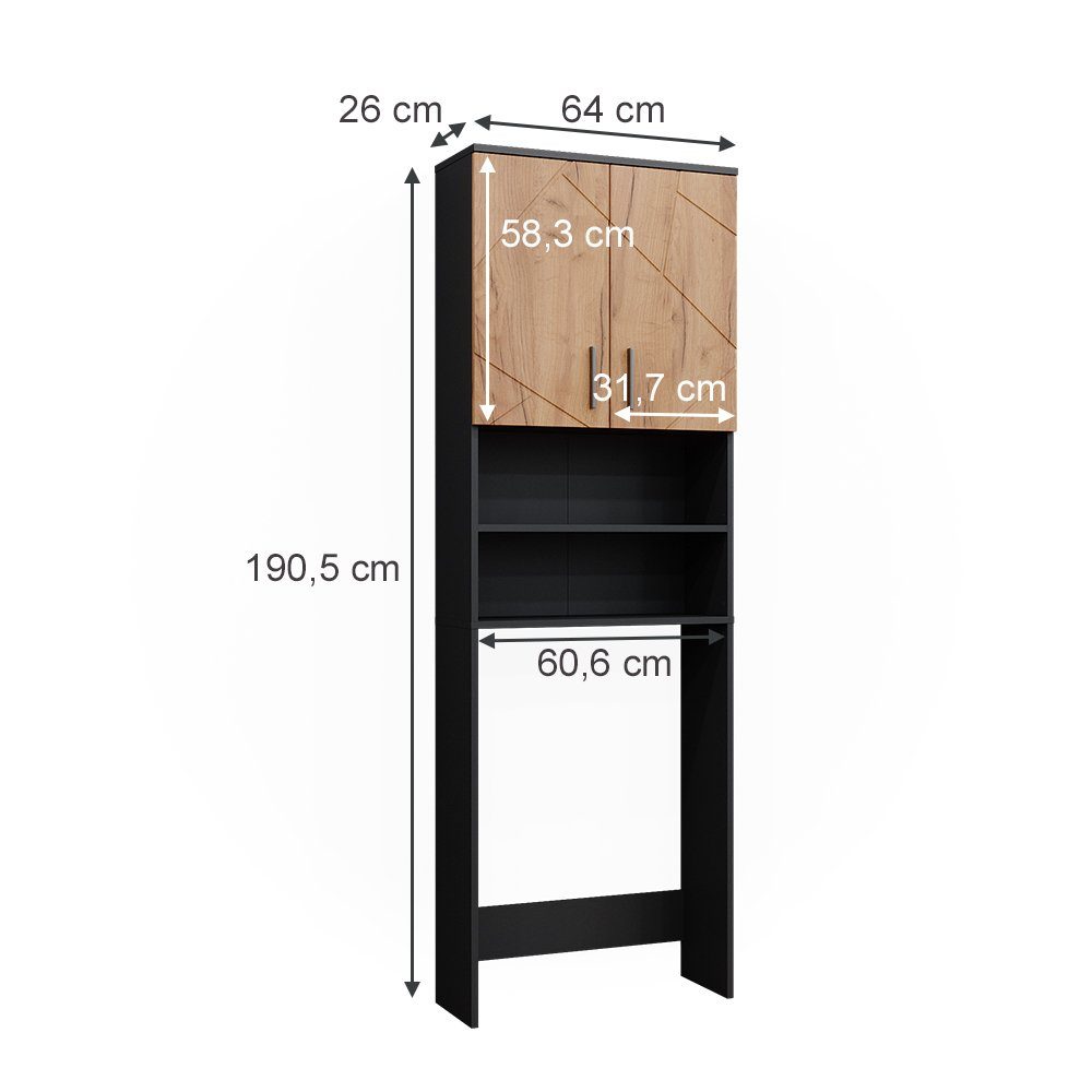 Vicco Waschmaschinenumbauschrank Irma, Anthrazit/Eiche, 64 x 190.5 cm (1-St) – Bild 4 von 5