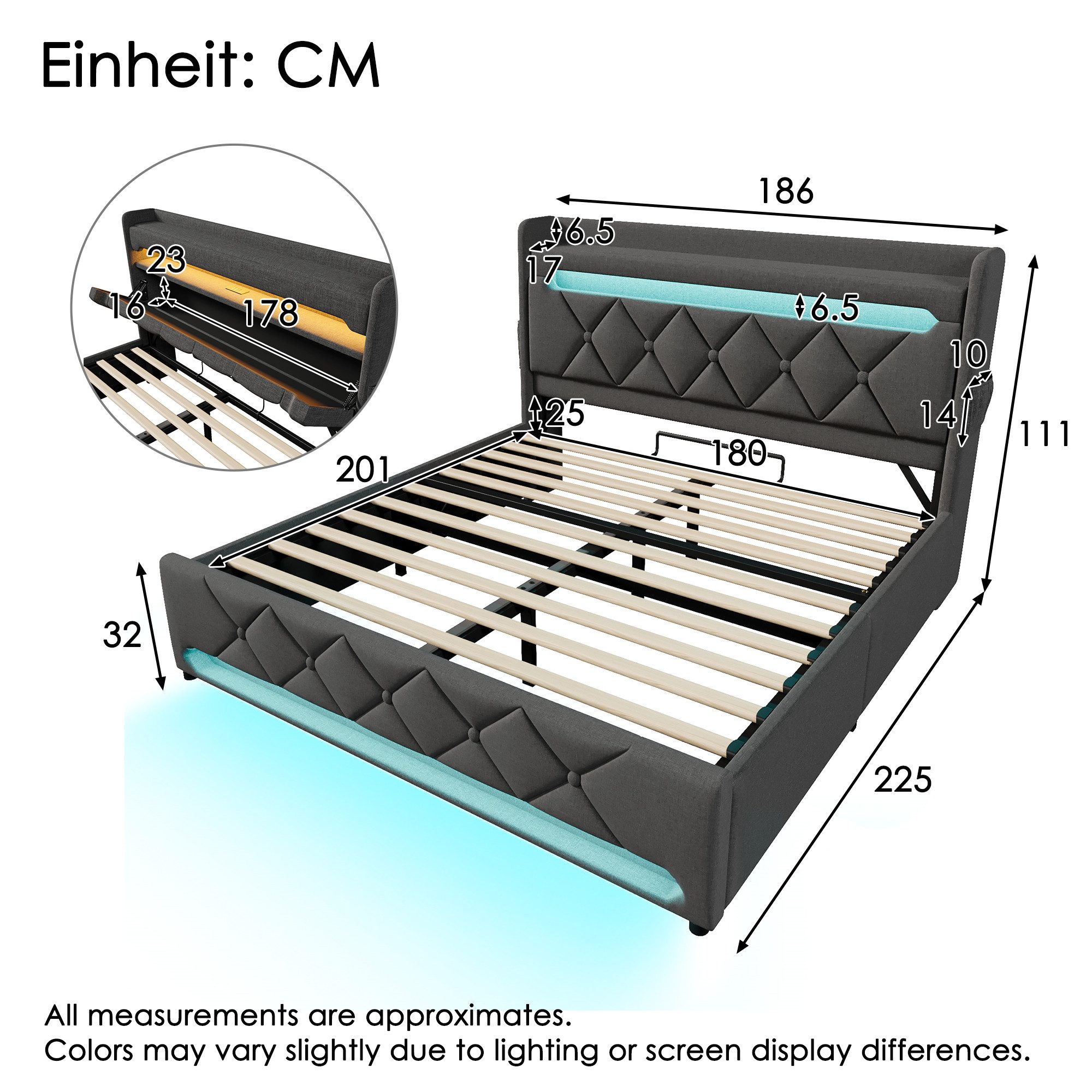 TavilaEcon Boxspringbett Polsterbett mit hydraulischem Stauraum, USB und Ty günstig online kaufen