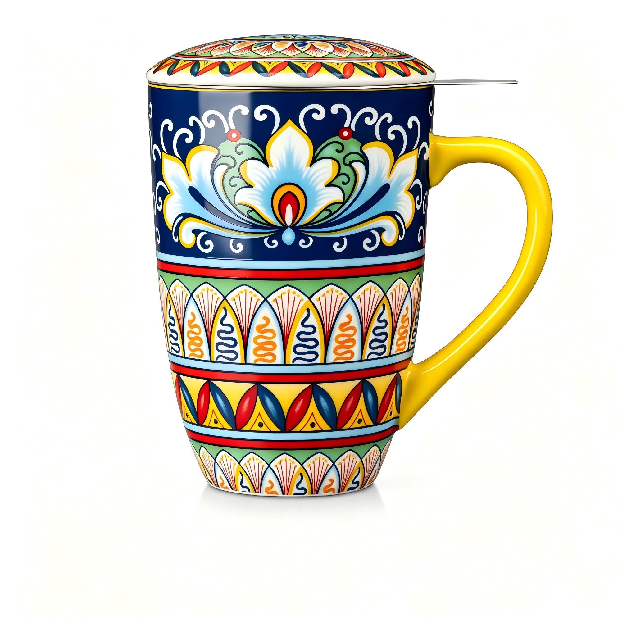 vancasso Becher Porzellan Teebecher Set mit abnehmbarem Siebeinsatz, Deckel, 1-tlg., Porzellan